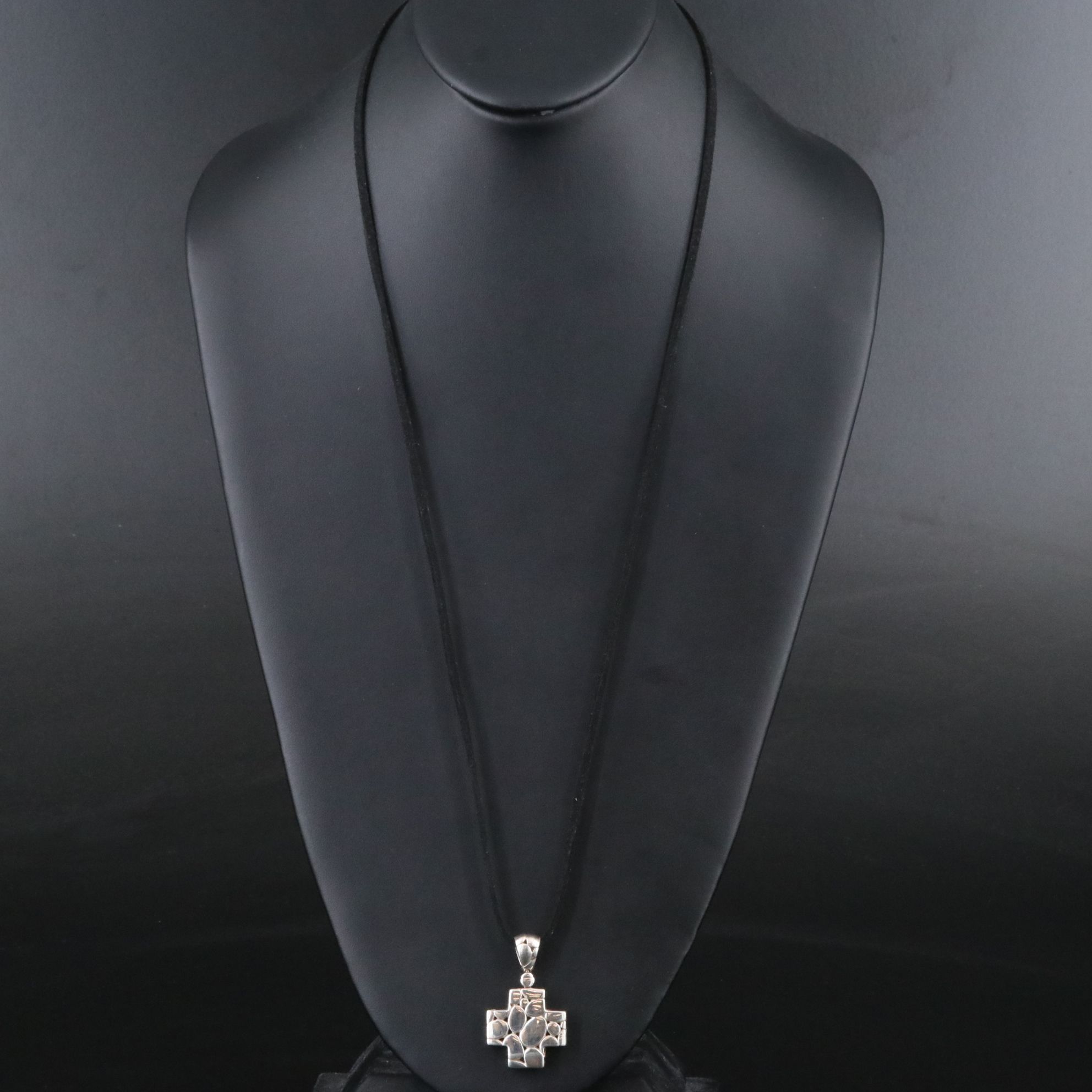 John Hardy Kali Pebble Sterling Cross Pendant with a Black Leather Cord
