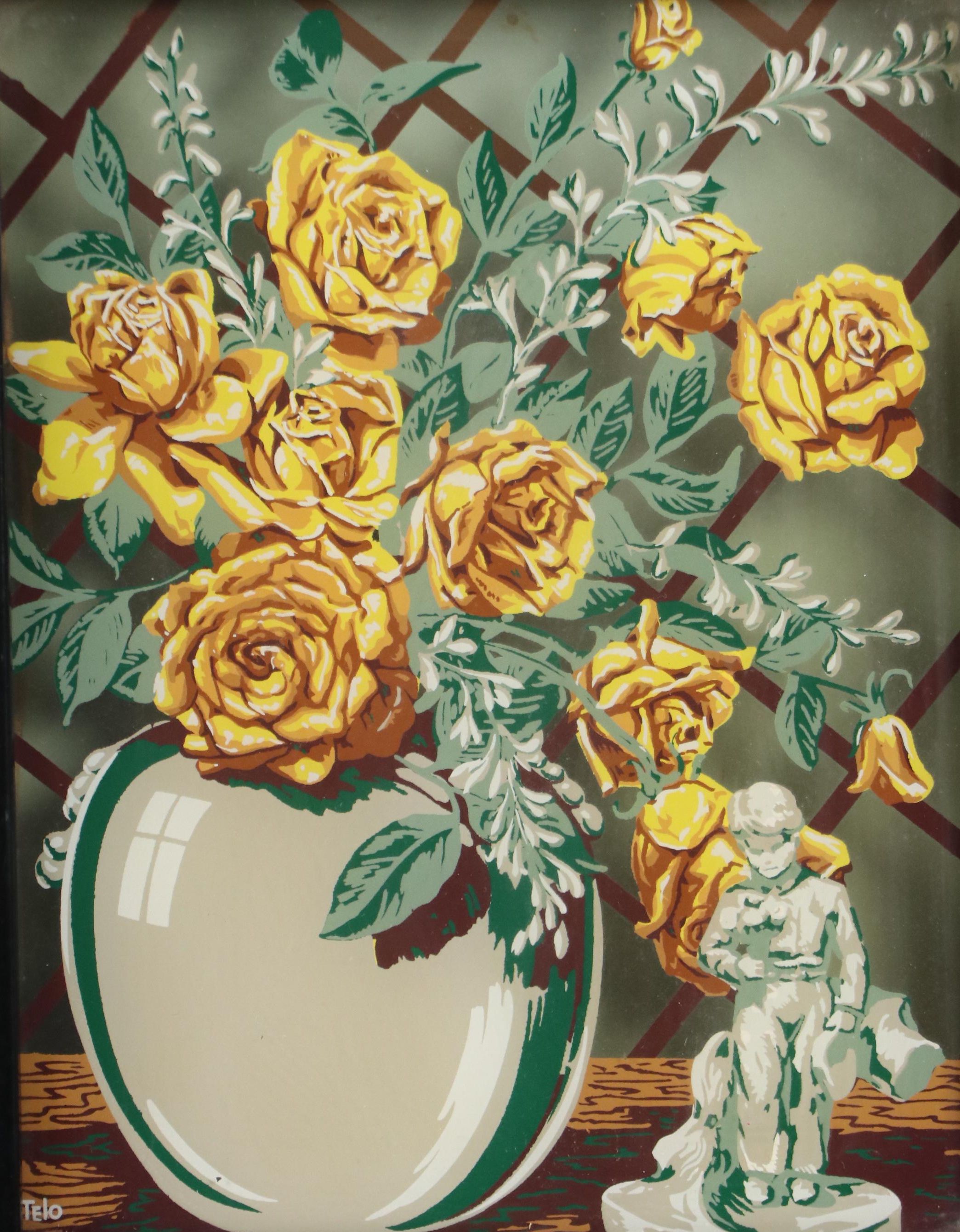 Floral Serigraph in Lightbox After George Telo, Mid-20th Century