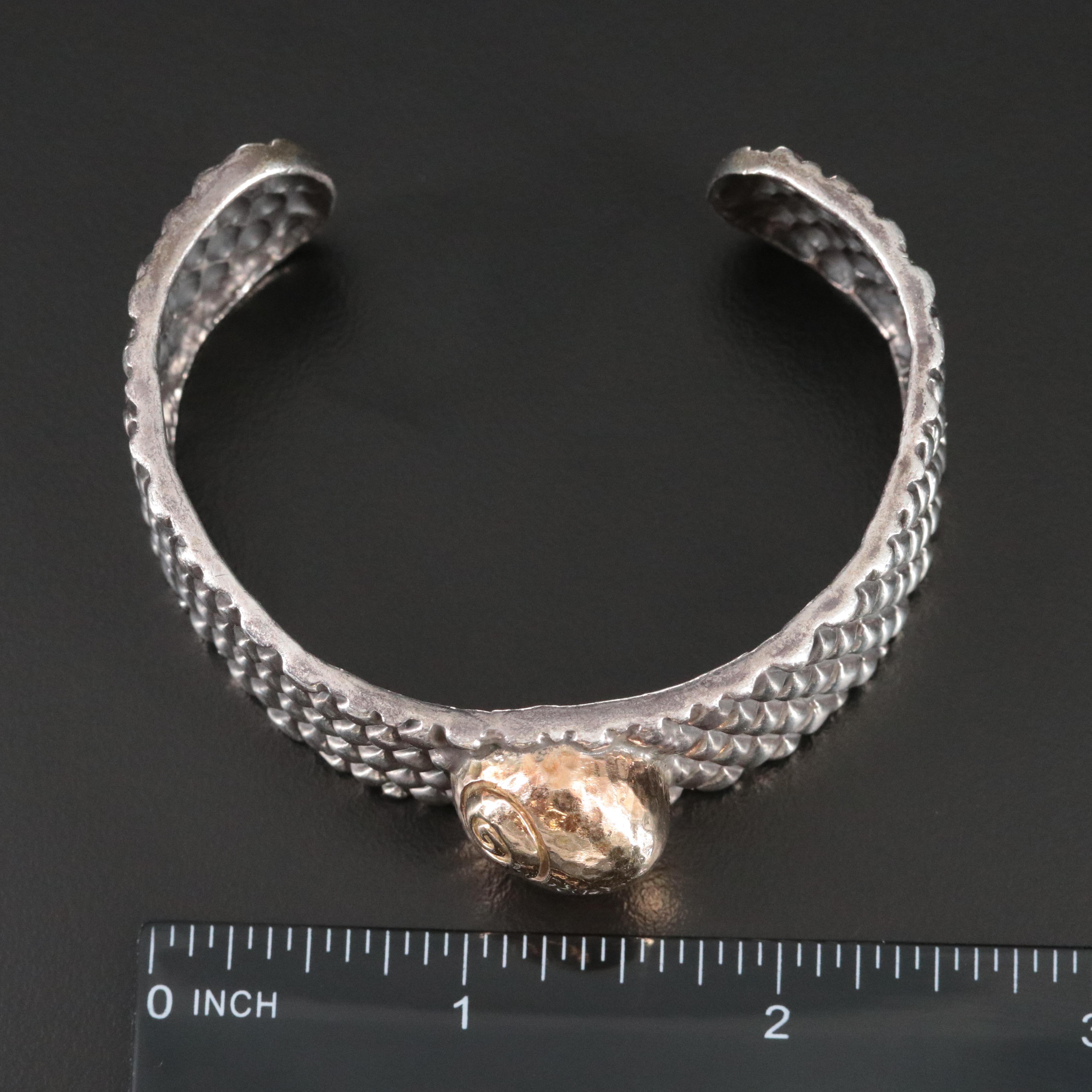 Dian Malouf DLM Sterling Quilted Cuff Design with 14K Snail Detail