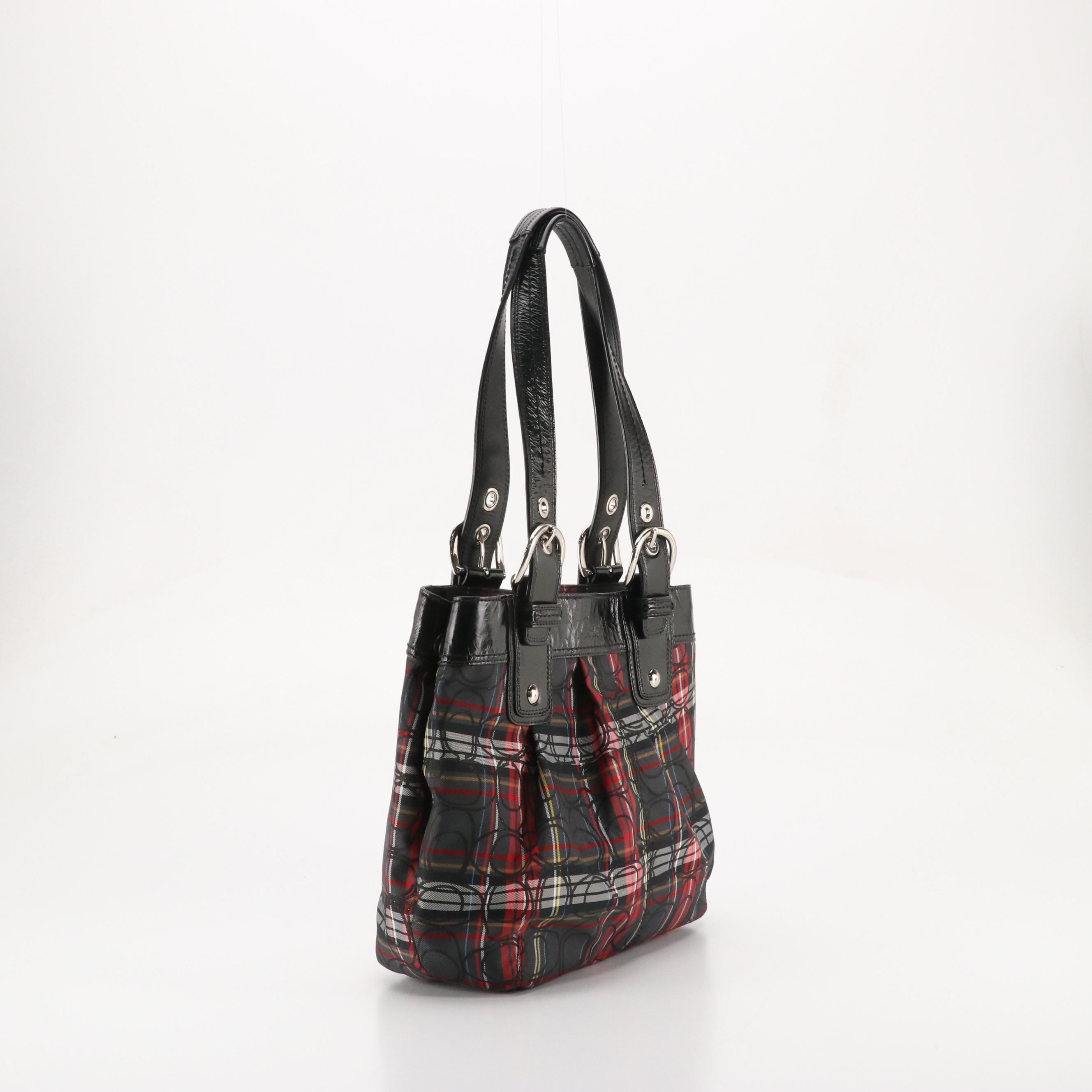 Coach Poppy Soho Shoulder Bag in Pleated Tartan Signature Canvas & Leather Trim