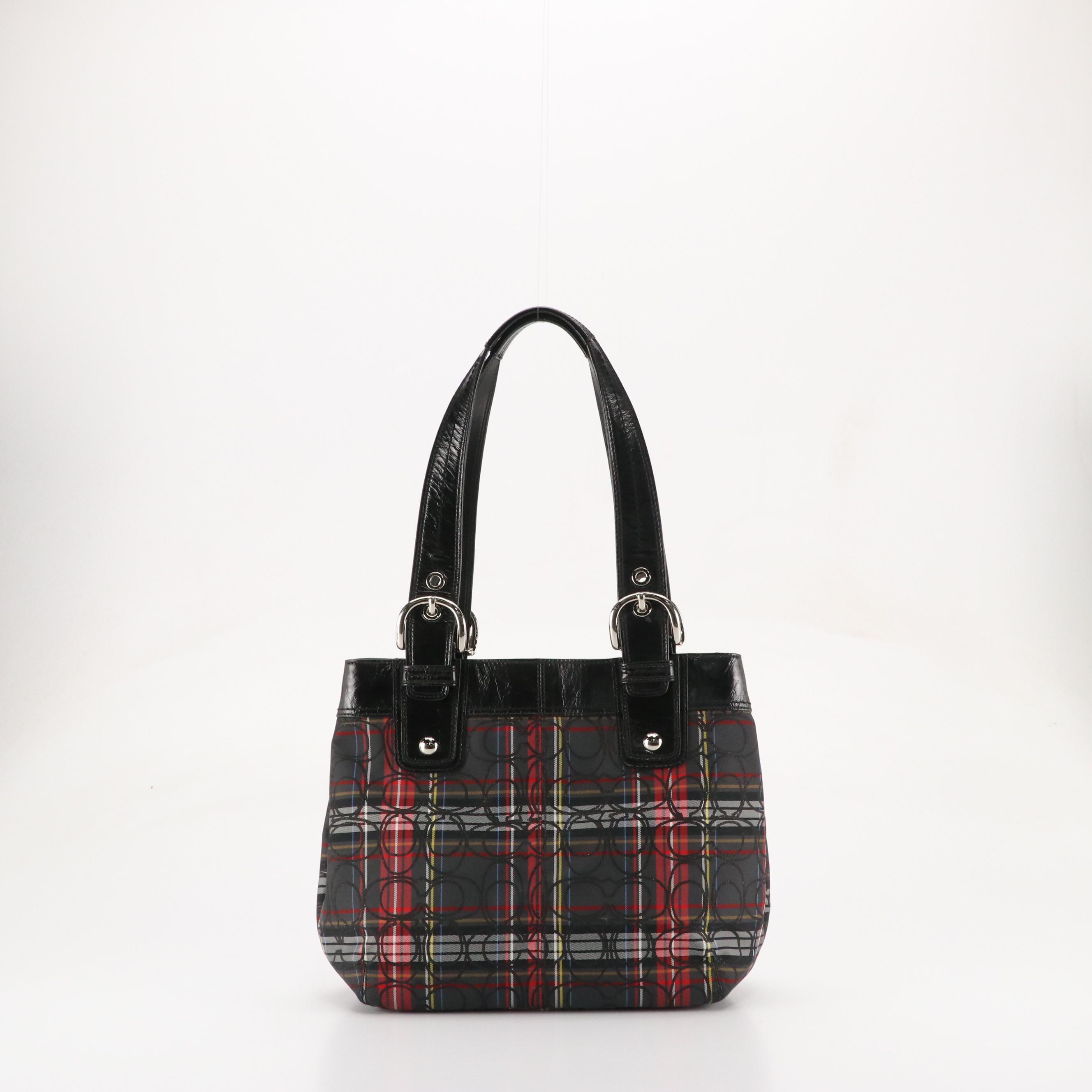 Coach Poppy Soho Shoulder Bag in Pleated Tartan Signature Canvas & Leather Trim