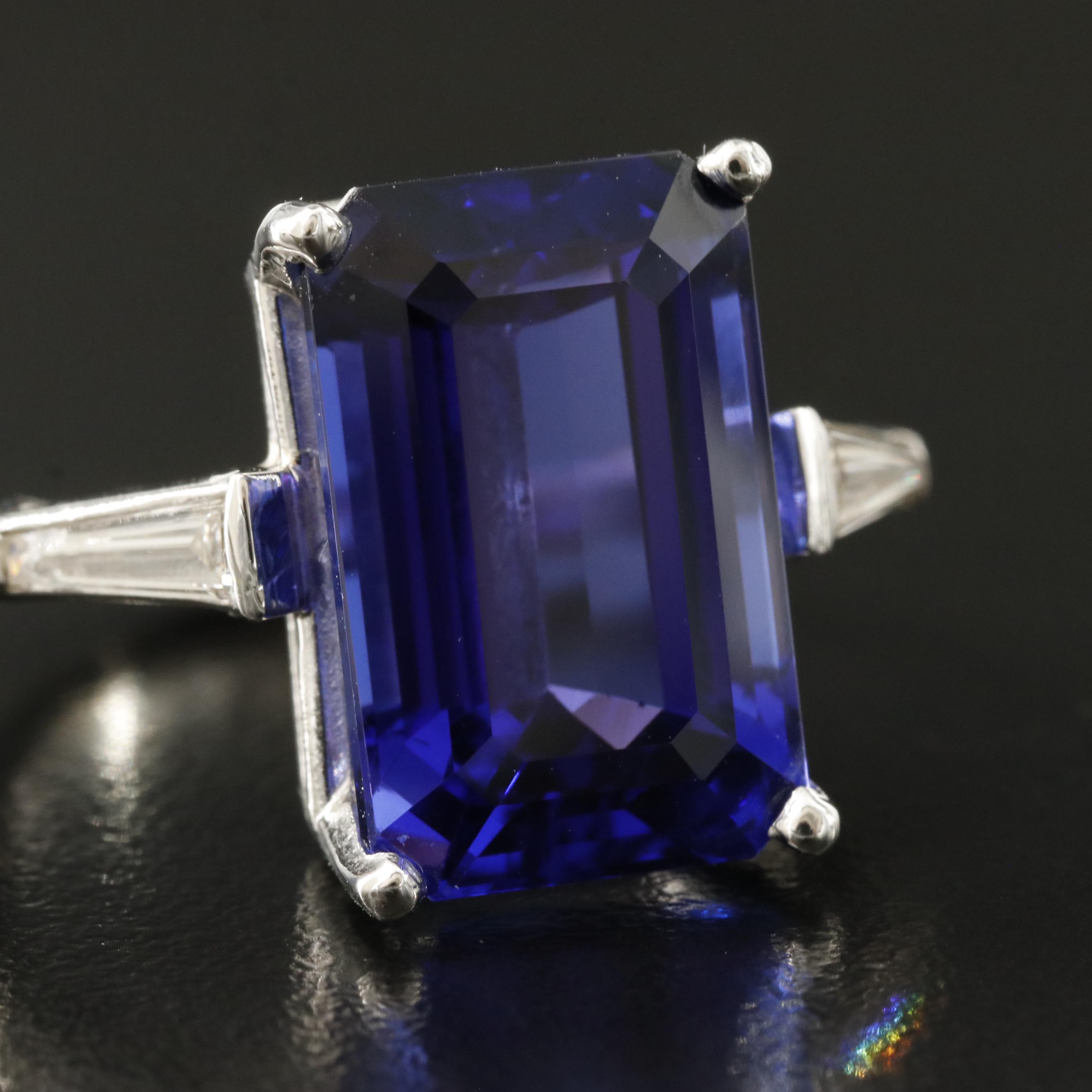 Platinum and 14K 15.15 CT Tanzanite and Diamond Ring with GIA Report