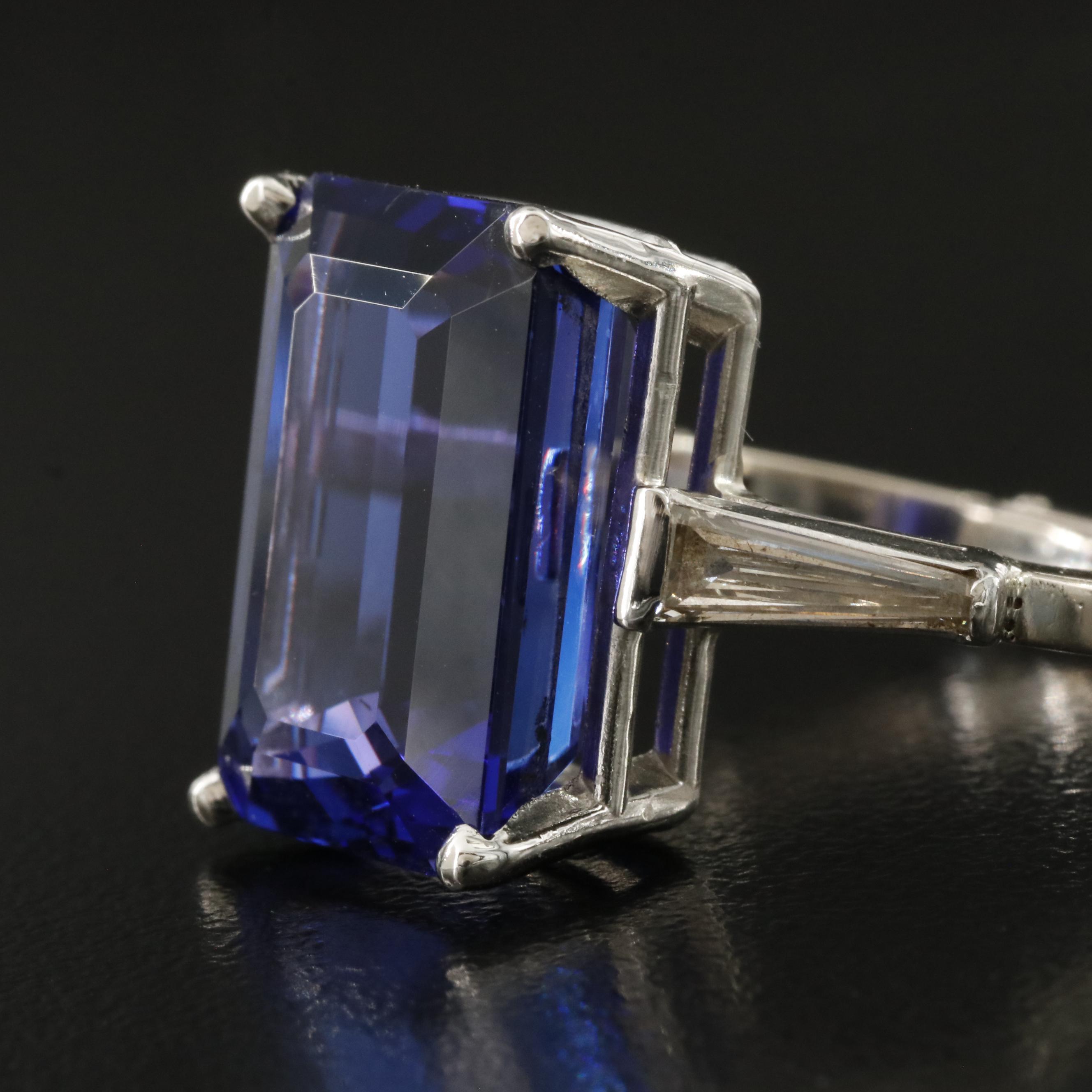 Platinum and 14K 15.15 CT Tanzanite and Diamond Ring with GIA Report