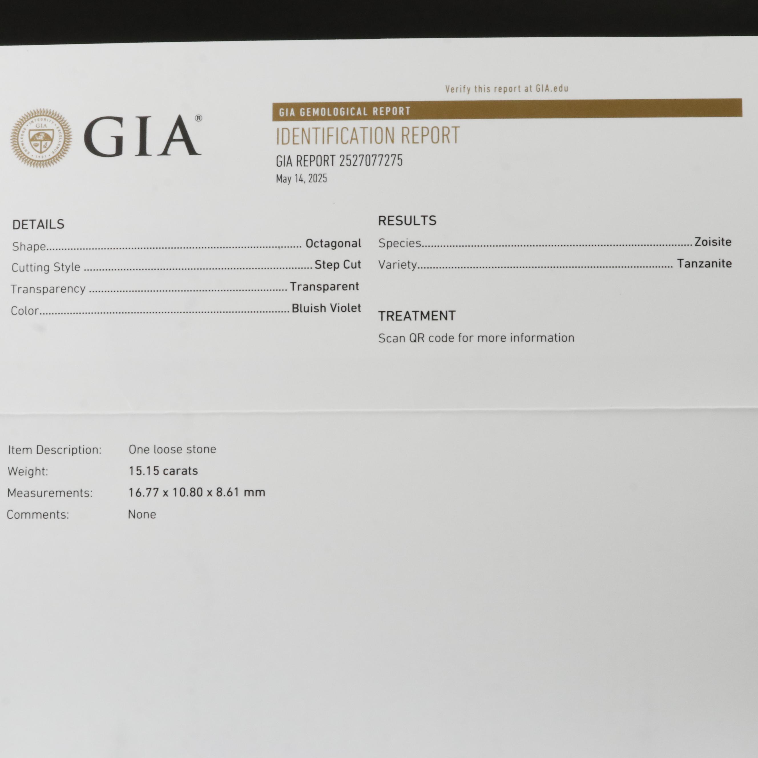 Platinum and 14K 15.15 CT Tanzanite and Diamond Ring with GIA Report