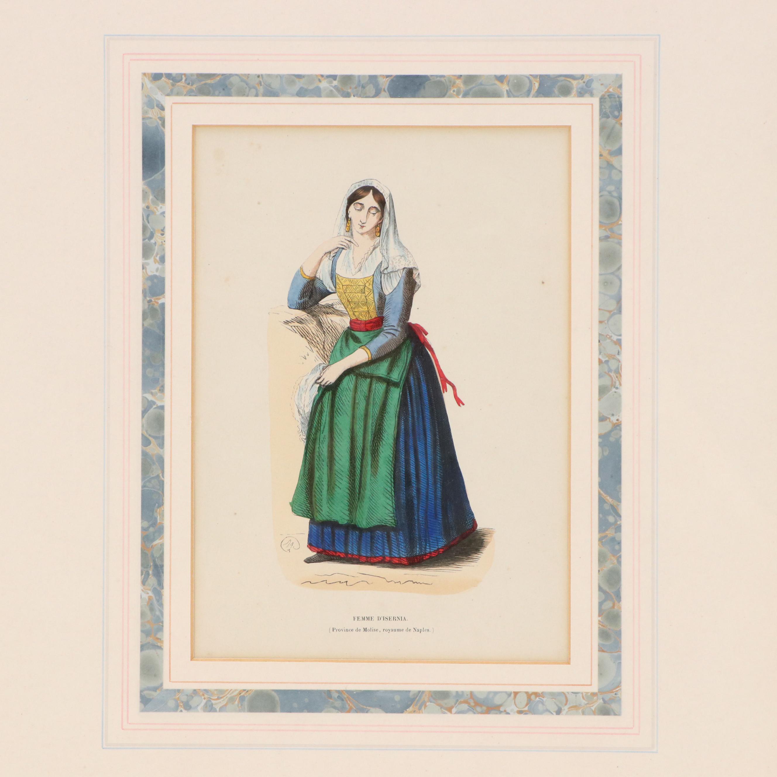 Auguste Wahlen Hand-Colored Engravings from "Costumes of the World"
