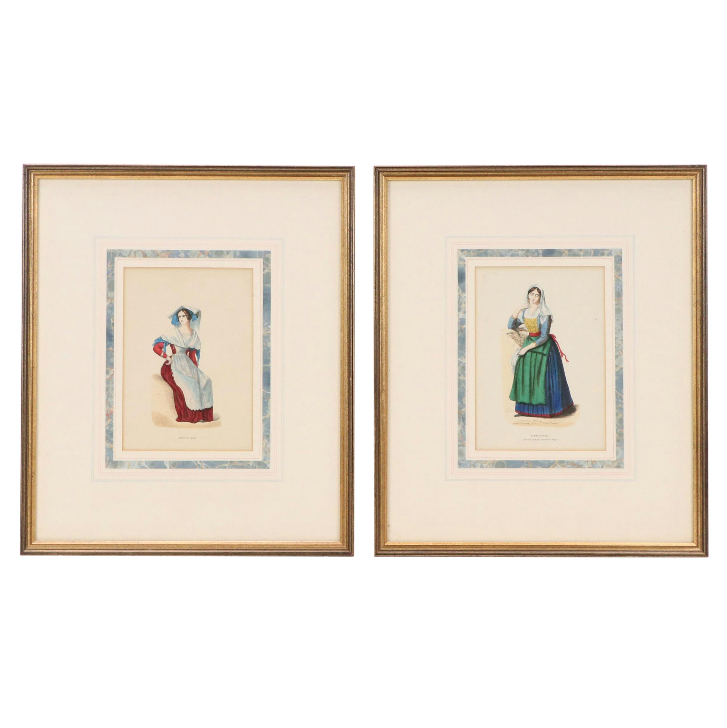 Auguste Wahlen Hand-Colored Engravings from "Costumes of the World"