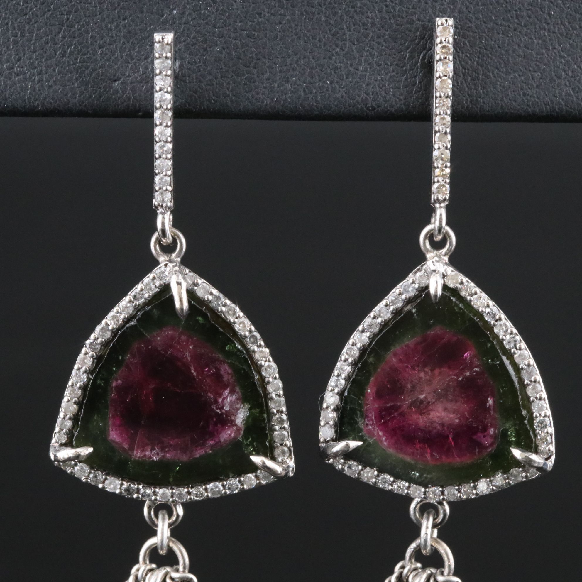 Sheryl Lowe Sterling Watermelon Tourmaline and Diamond Tassel Earrings