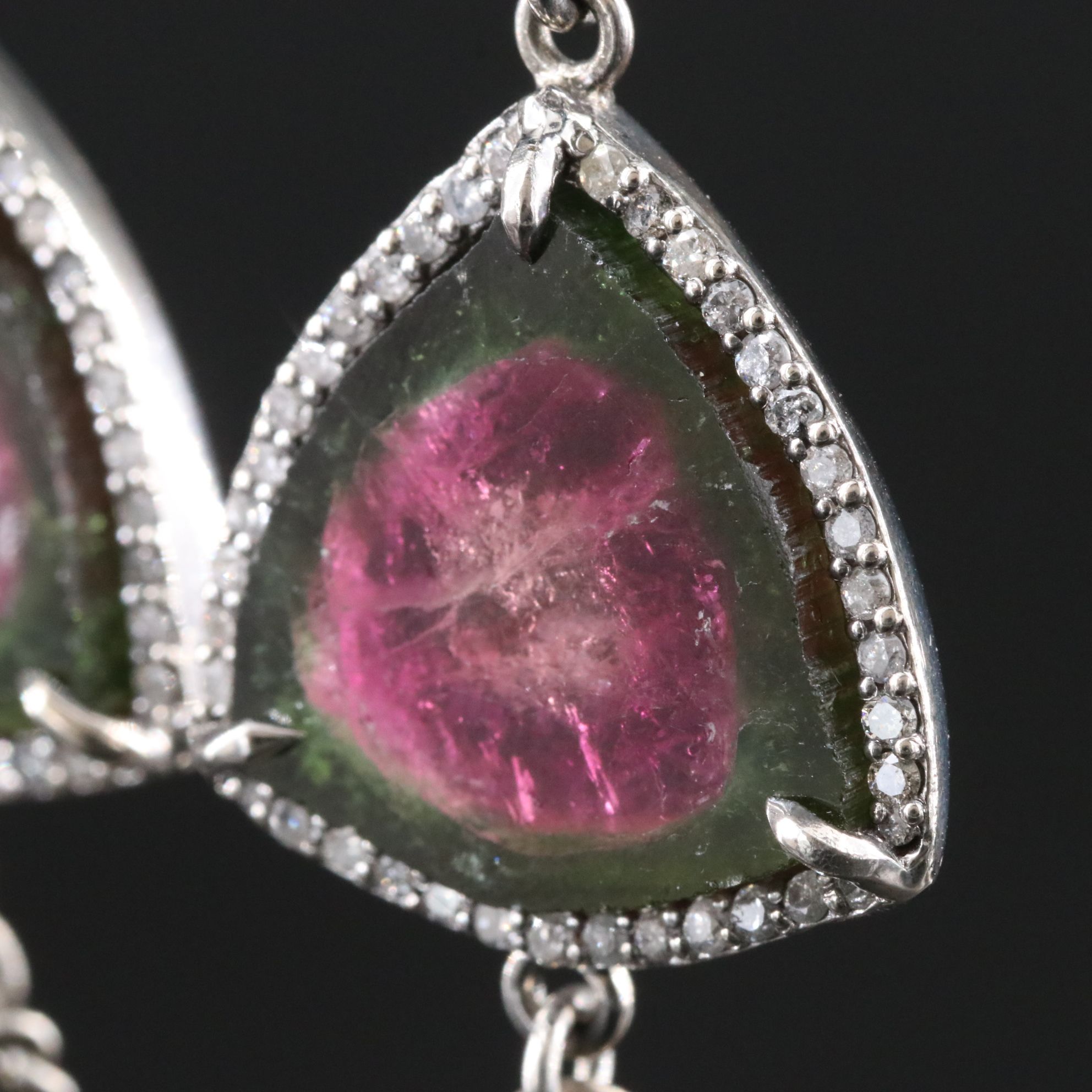 Sheryl Lowe Sterling Watermelon Tourmaline and Diamond Tassel Earrings