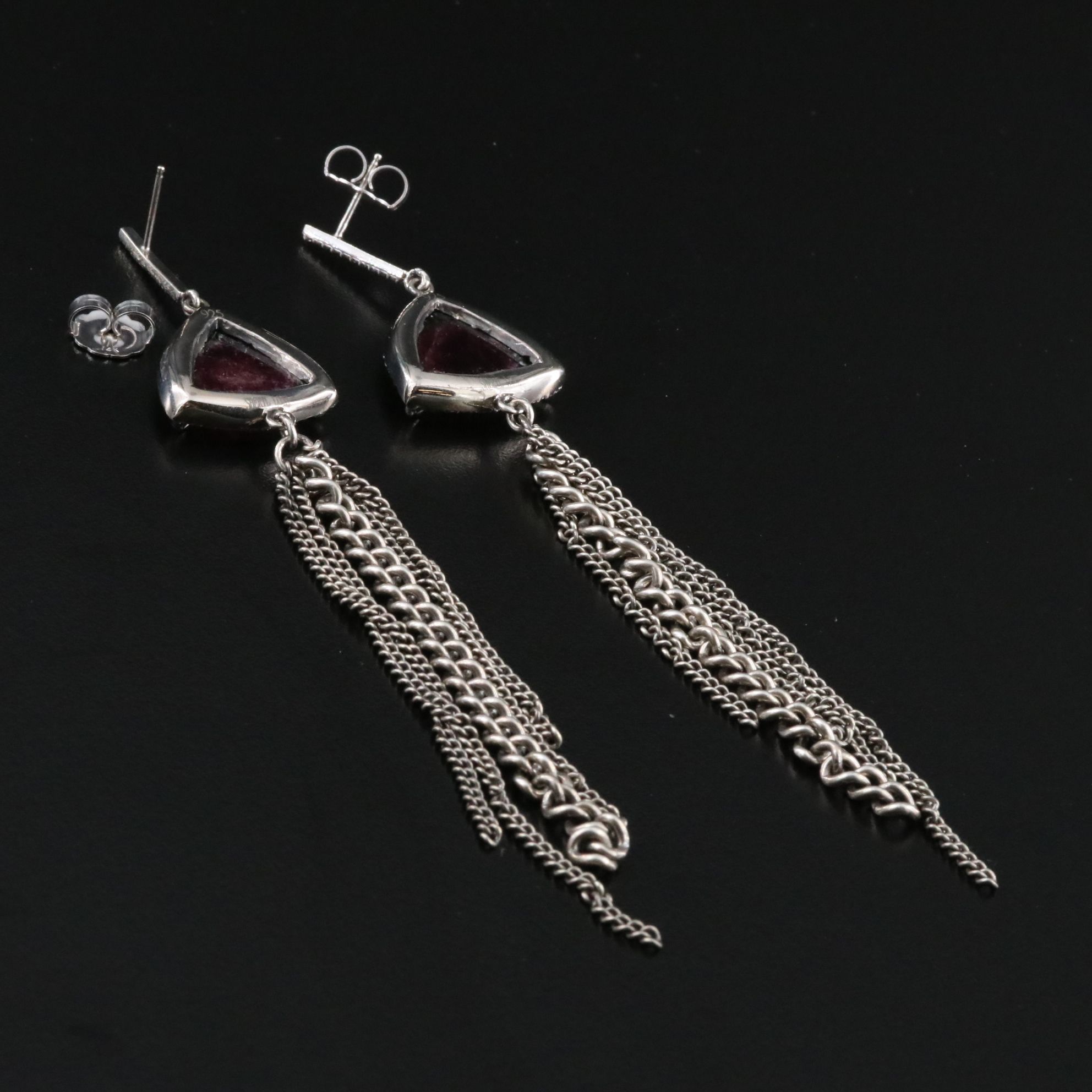 Sheryl Lowe Sterling Watermelon Tourmaline and Diamond Tassel Earrings