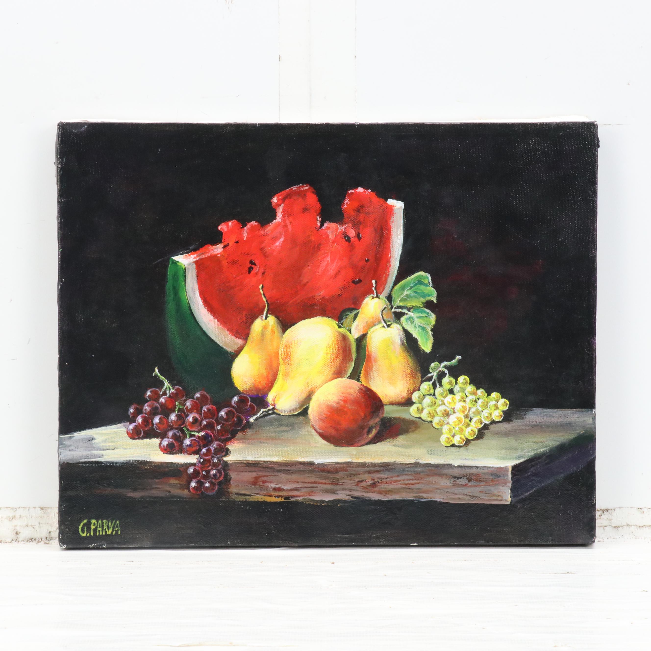 Watercolor and Ink Painting of Stylized Cityscape and Still Life Oil Painting