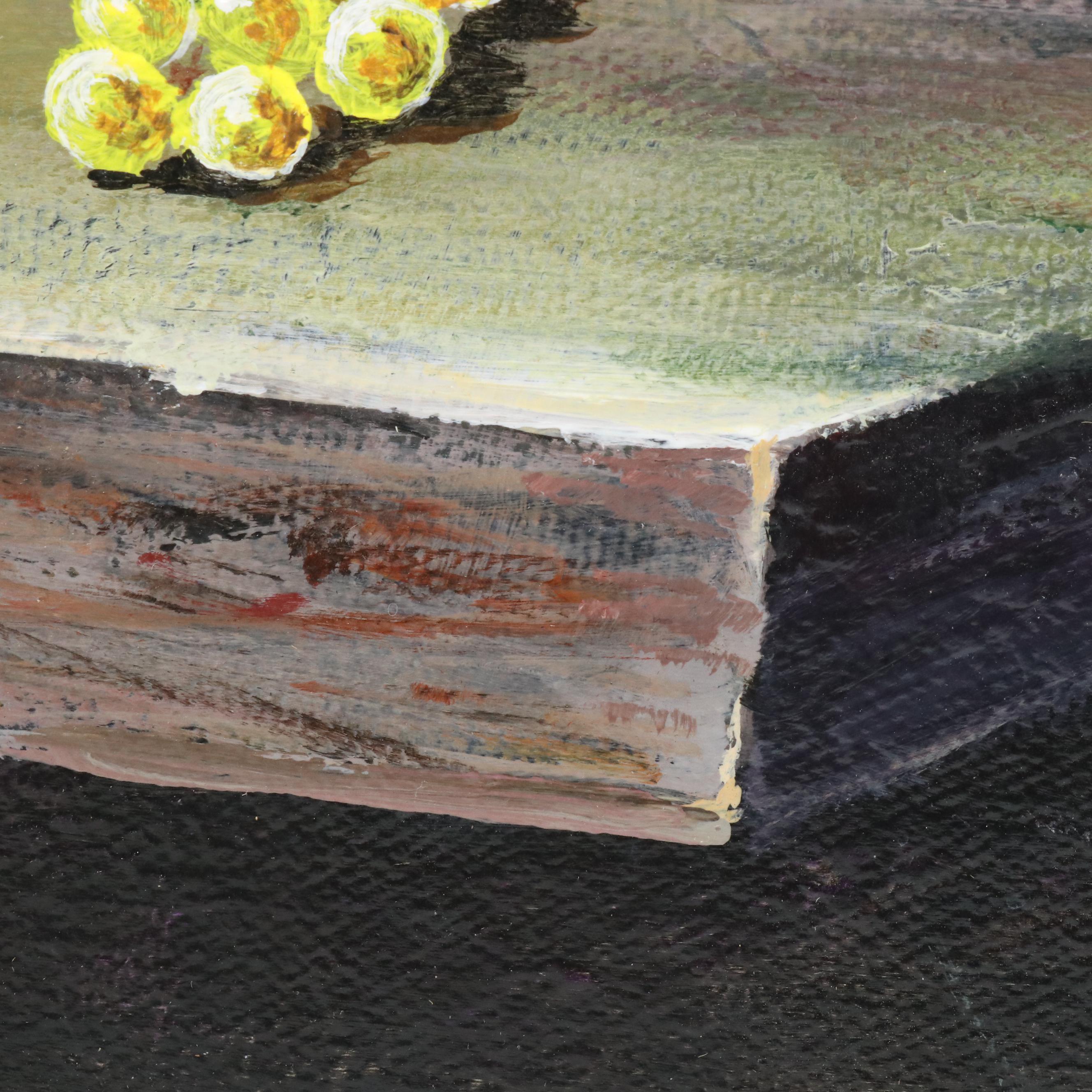 Watercolor and Ink Painting of Stylized Cityscape and Still Life Oil Painting