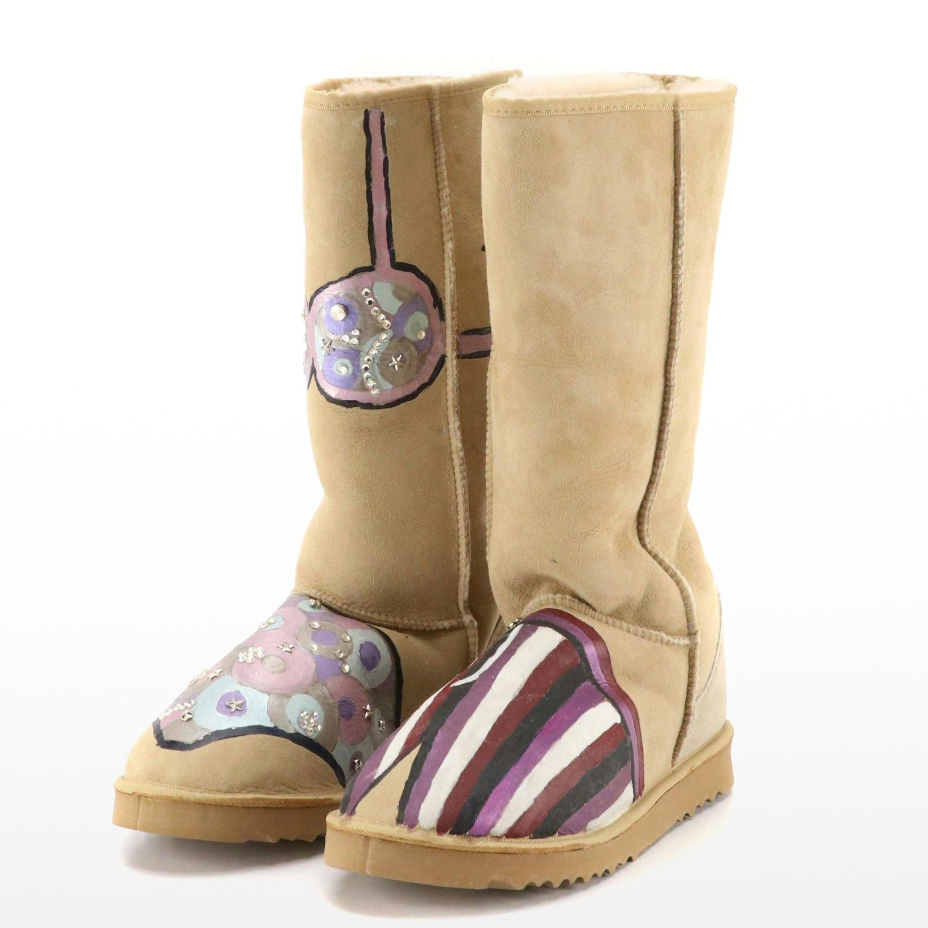 Men's Hugh Grant Signed "Bare Your Sole" Hand Painted Tall Ugg Boots with Box