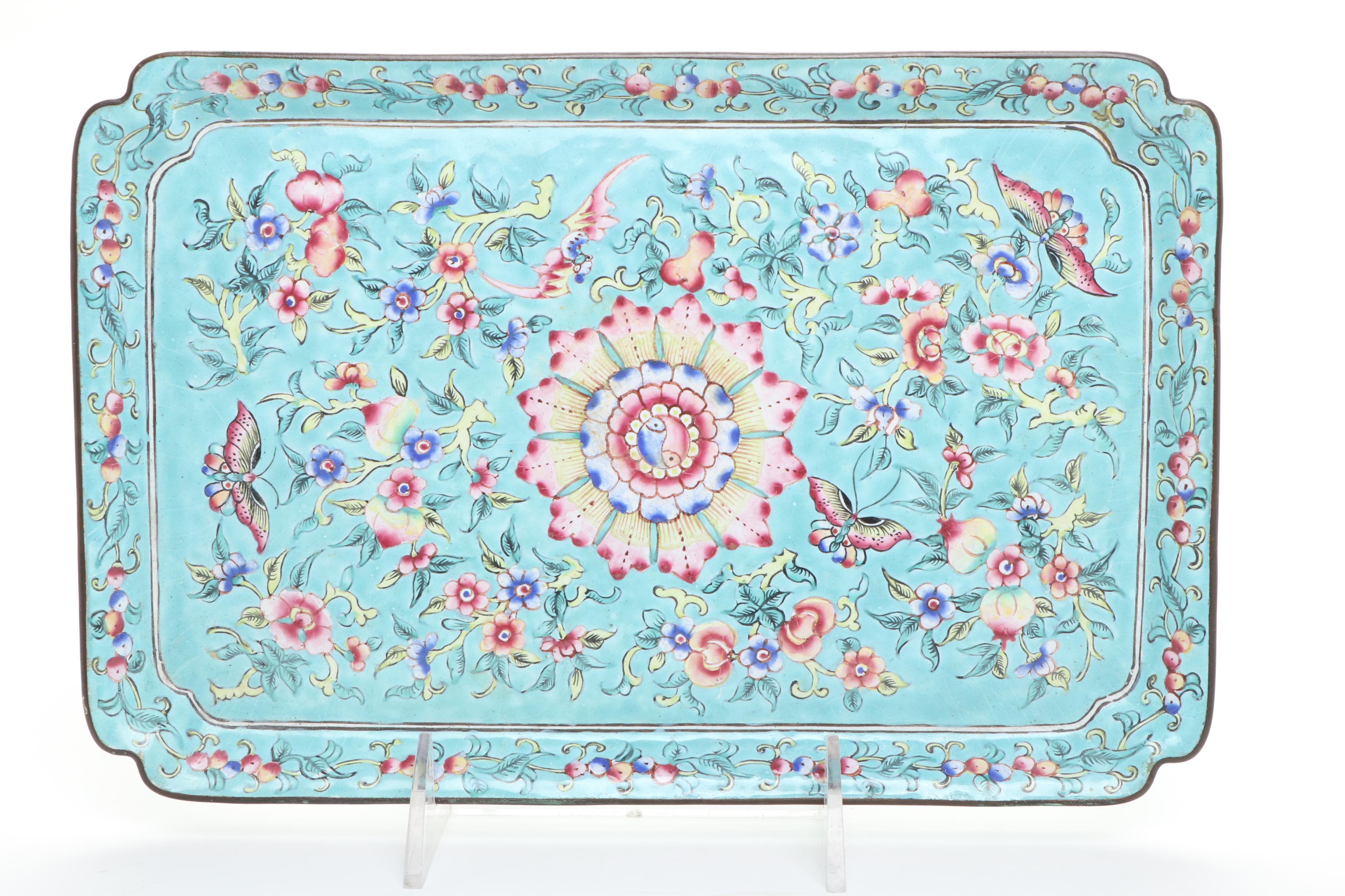 Chinese Peking Enamel Box with Other Decor and Porcelain Teapot