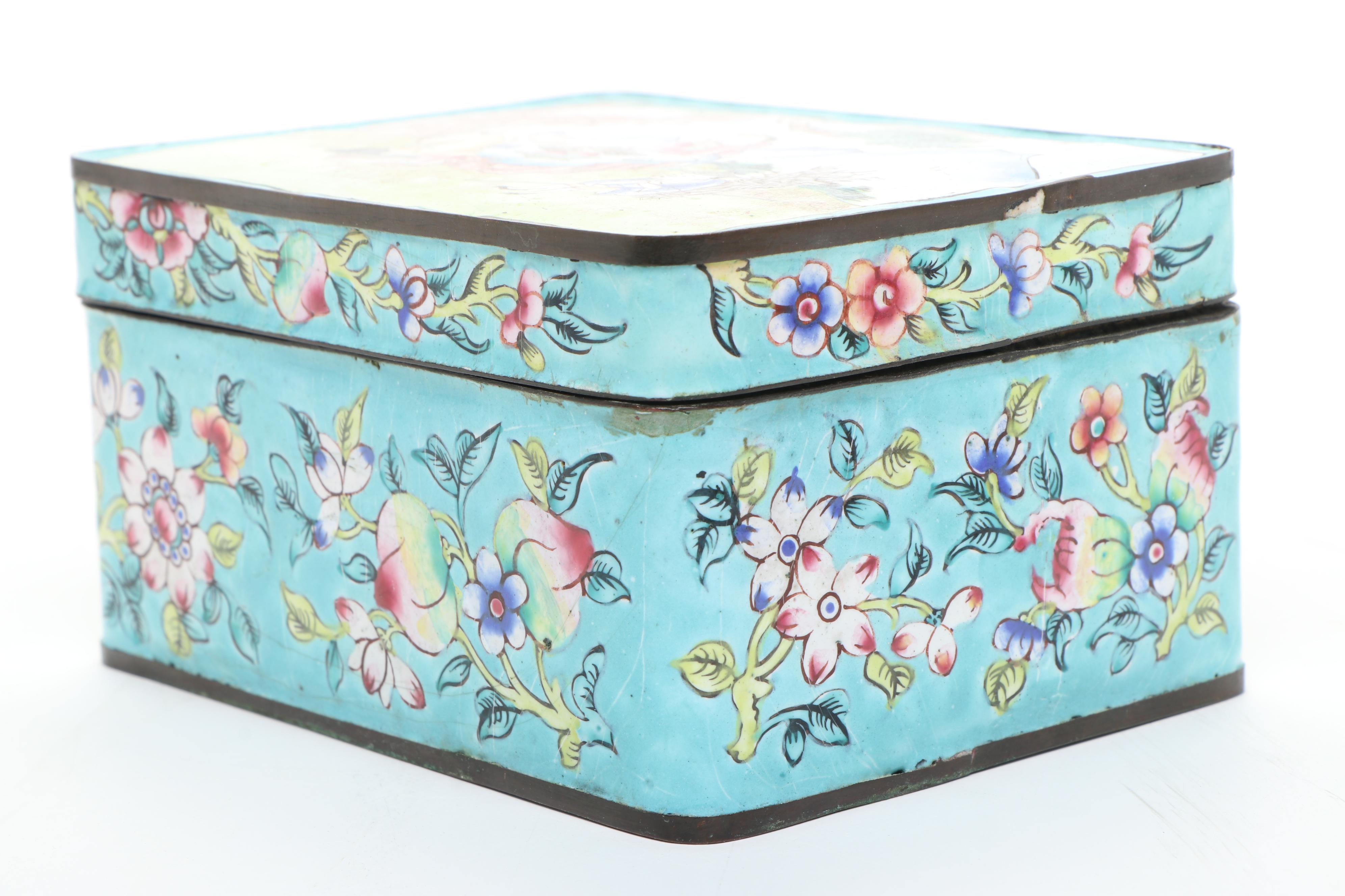 Chinese Peking Enamel Box with Other Decor and Porcelain Teapot