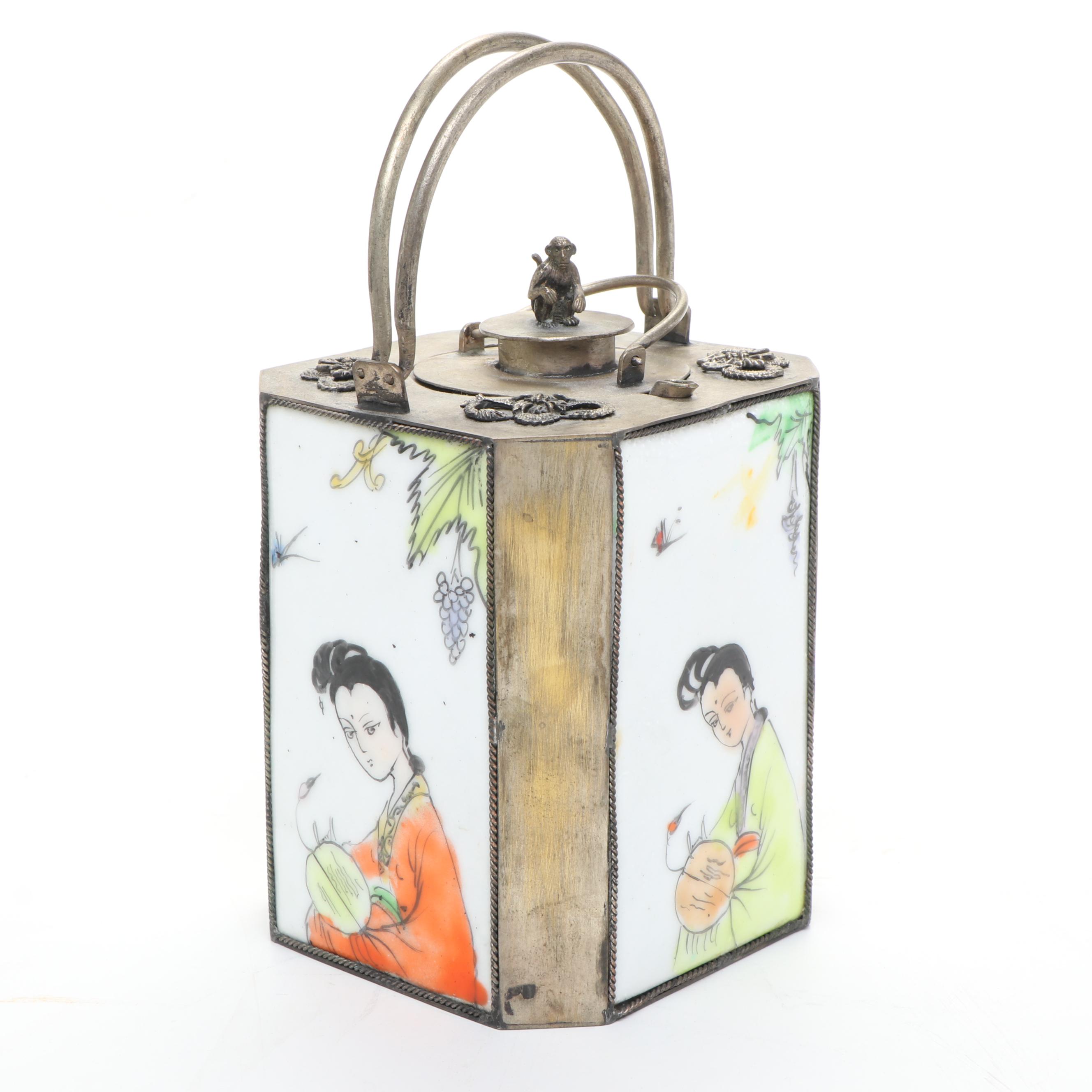 Chinese Peking Enamel Box with Other Decor and Porcelain Teapot