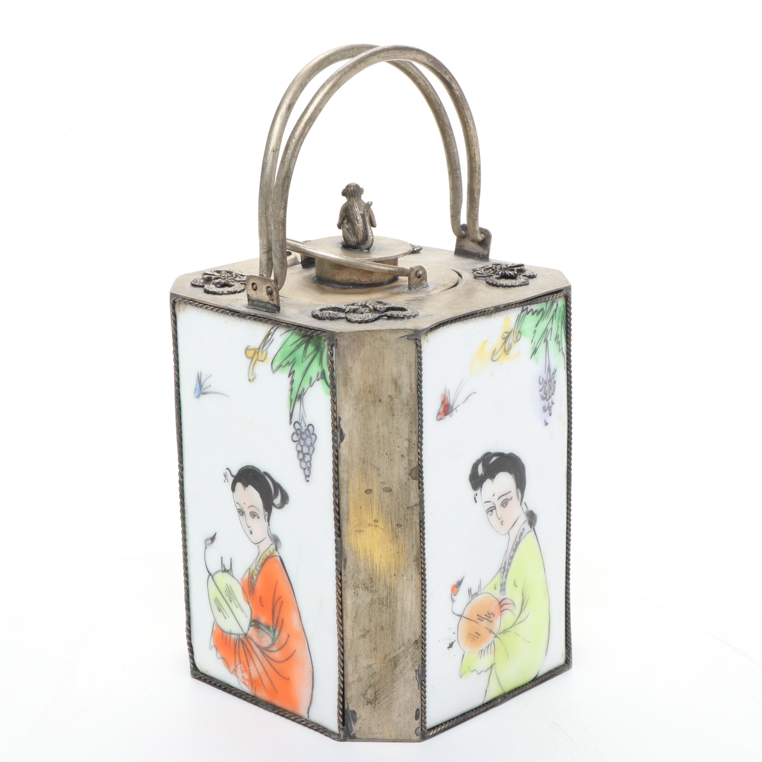 Chinese Peking Enamel Box with Other Decor and Porcelain Teapot