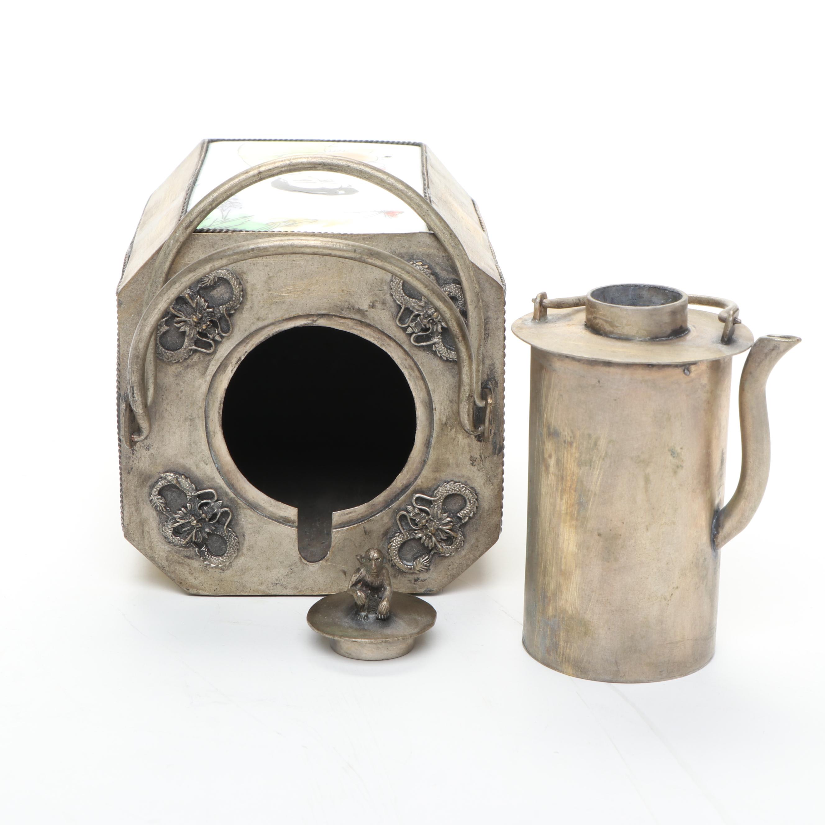 Chinese Peking Enamel Box with Other Decor and Porcelain Teapot