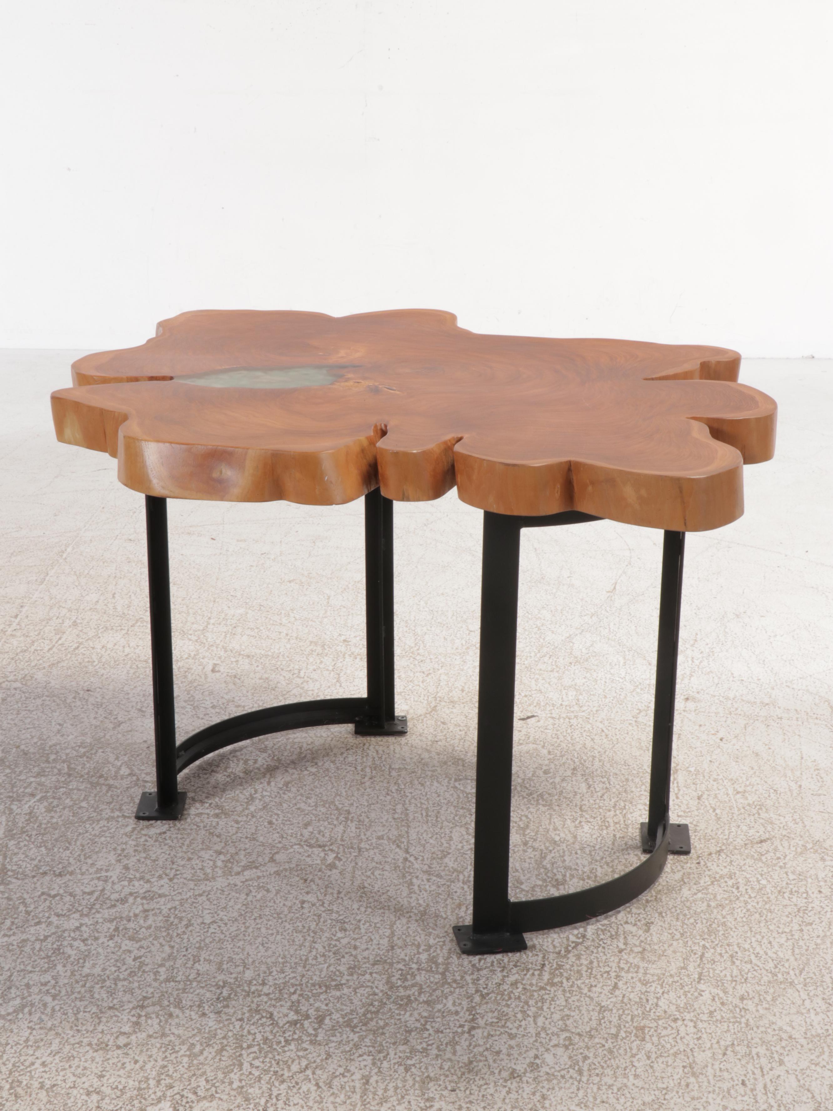 Natural Edge Wood Cross-Section and Acrylic Bistro  Table