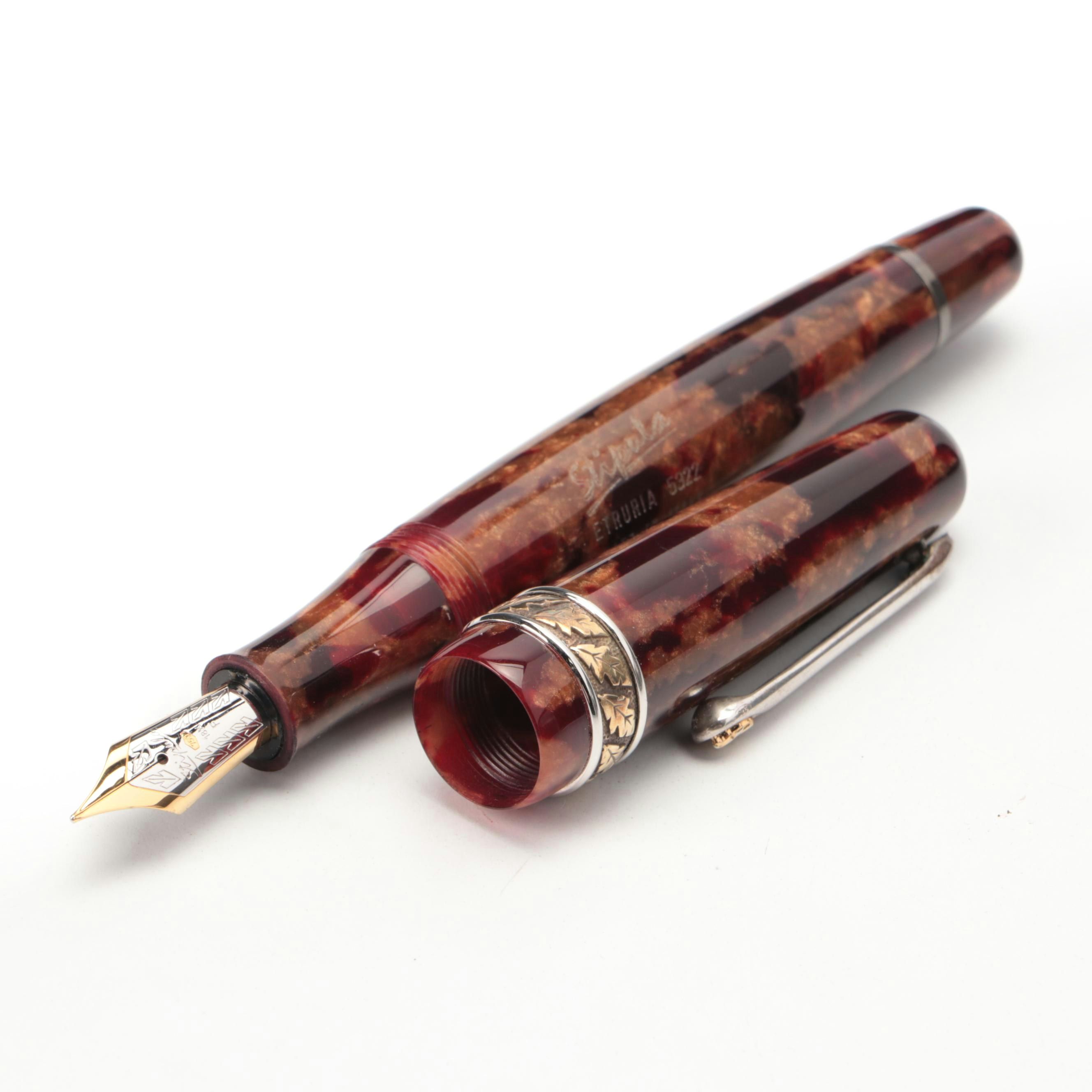 Stipula "Etruria 5322" Tortoise Celluloid Fountain Pen with 18K Gold Nib
