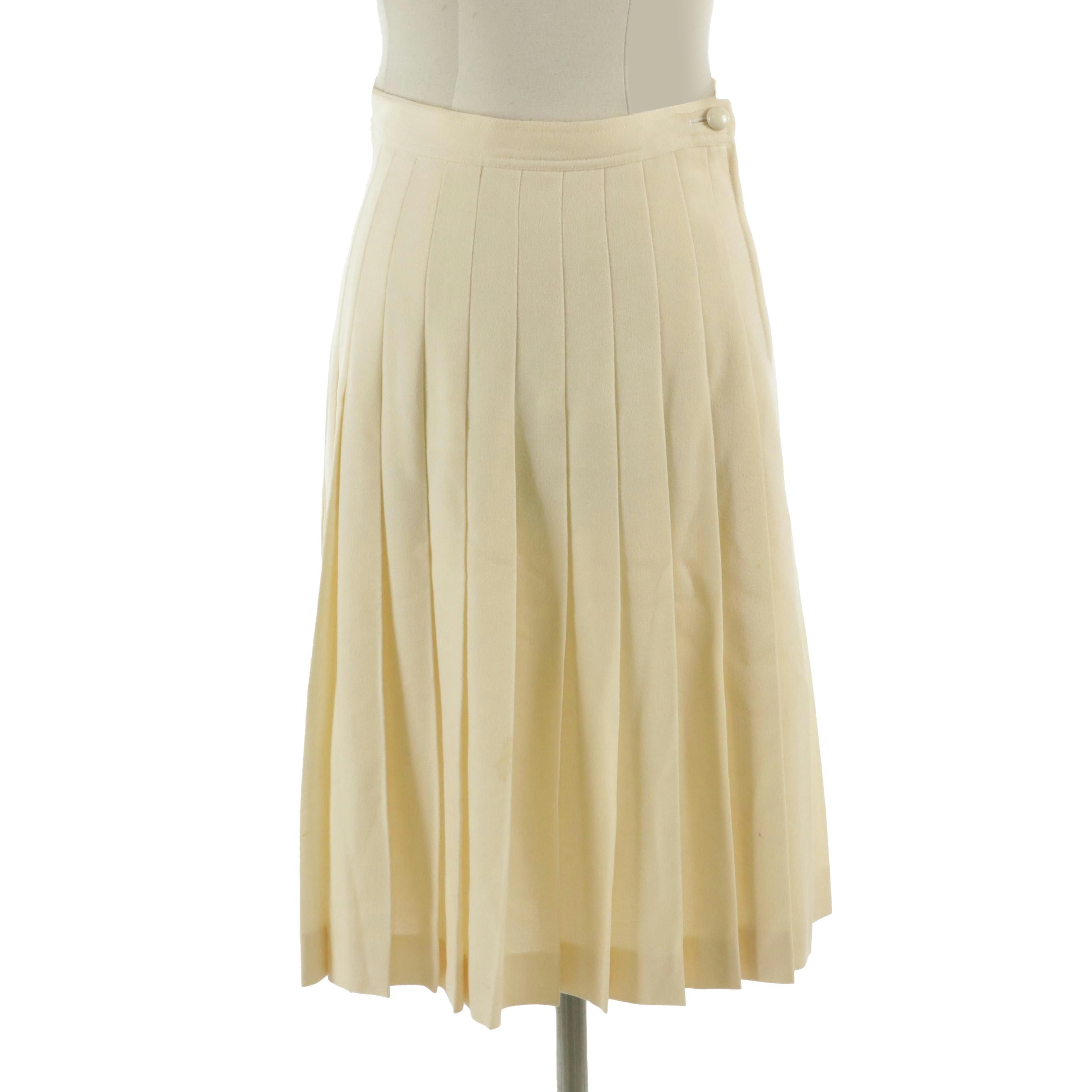 Valentino Pleated Ivory Wool Skirt