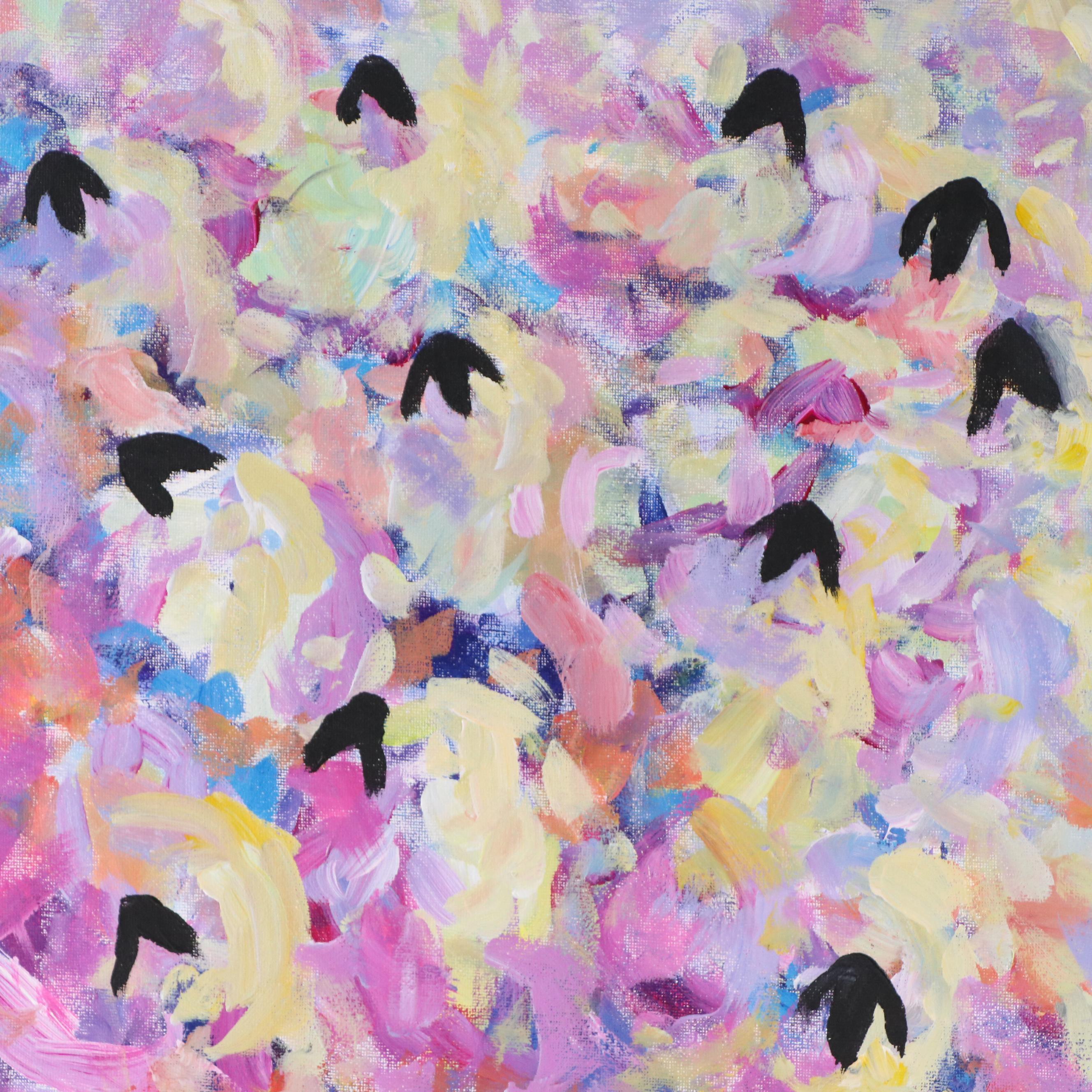 Elle Raines Stylized Acrylic Painting "Flock of Sheep #10," 21st Century