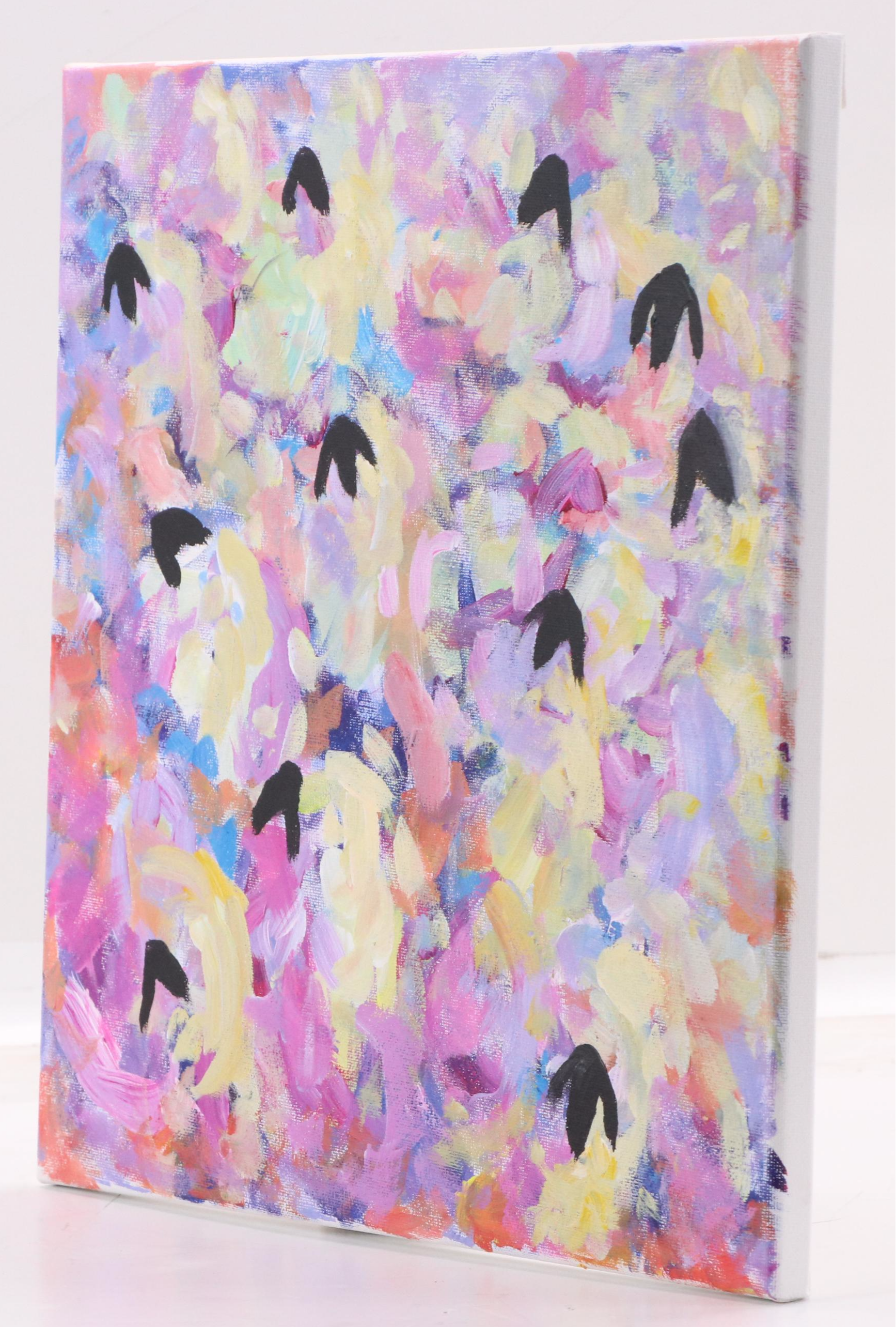 Elle Raines Stylized Acrylic Painting "Flock of Sheep #10," 21st Century