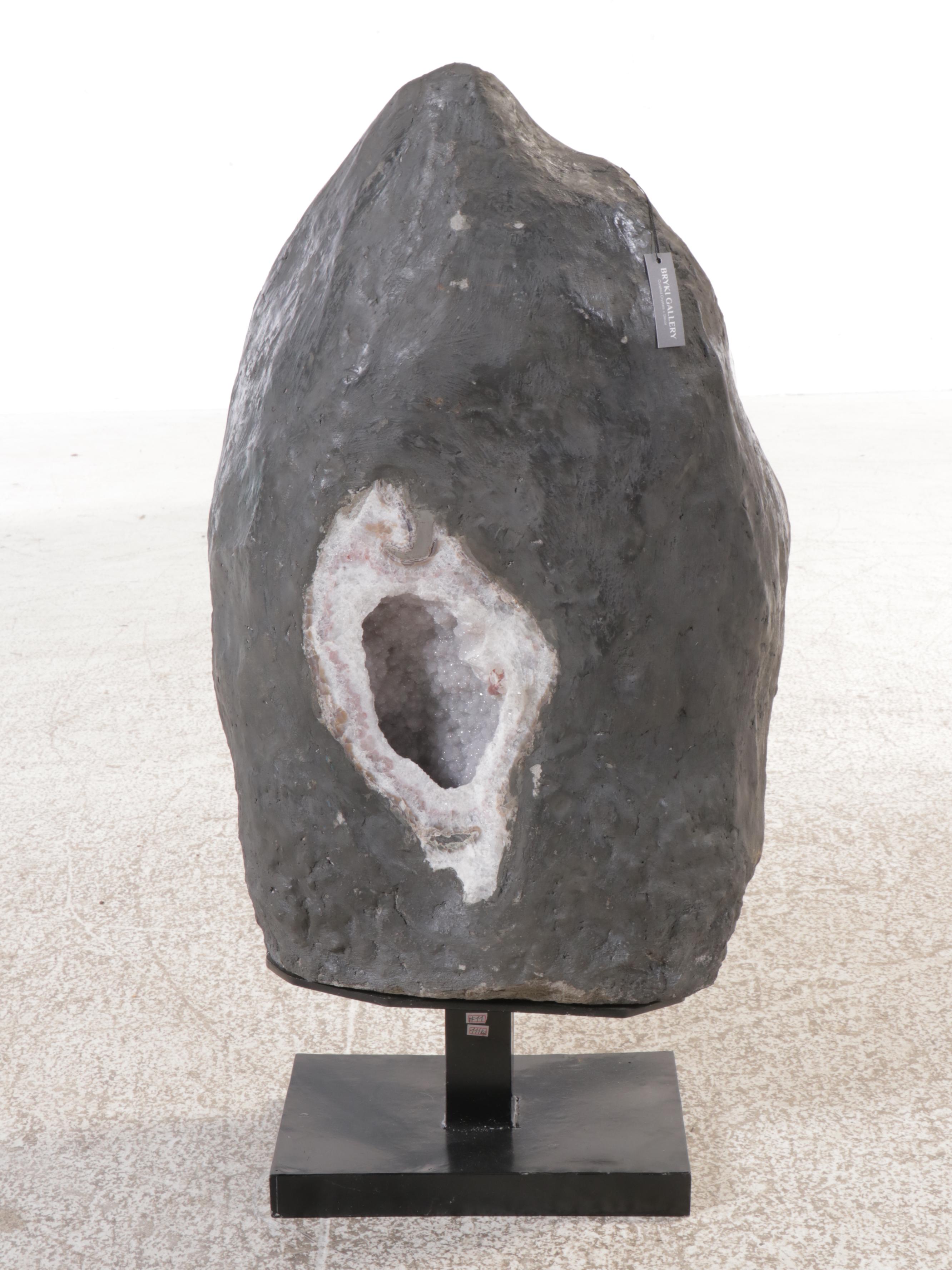 Amethyst Cathedral Geode with Calcite Growth and Custom Stand