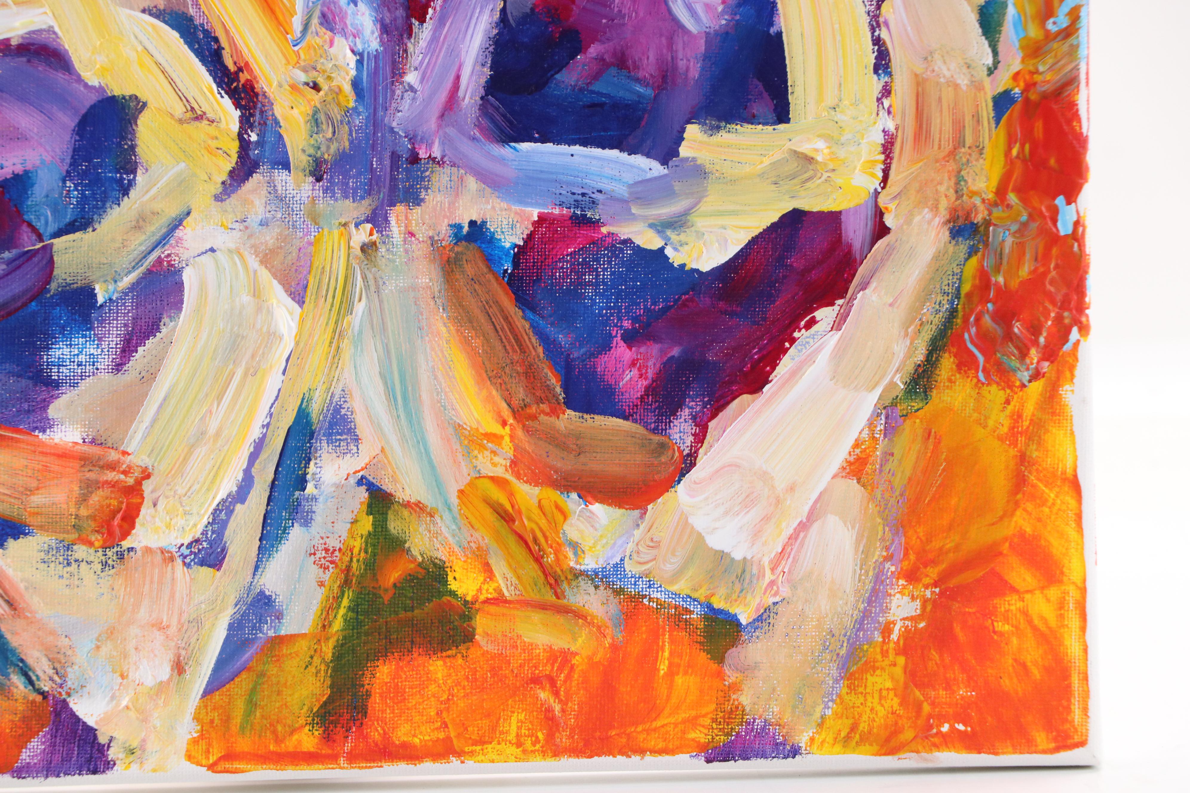 Elle Raines Stylized Acrylic Painting "Two Cows," 21st Century