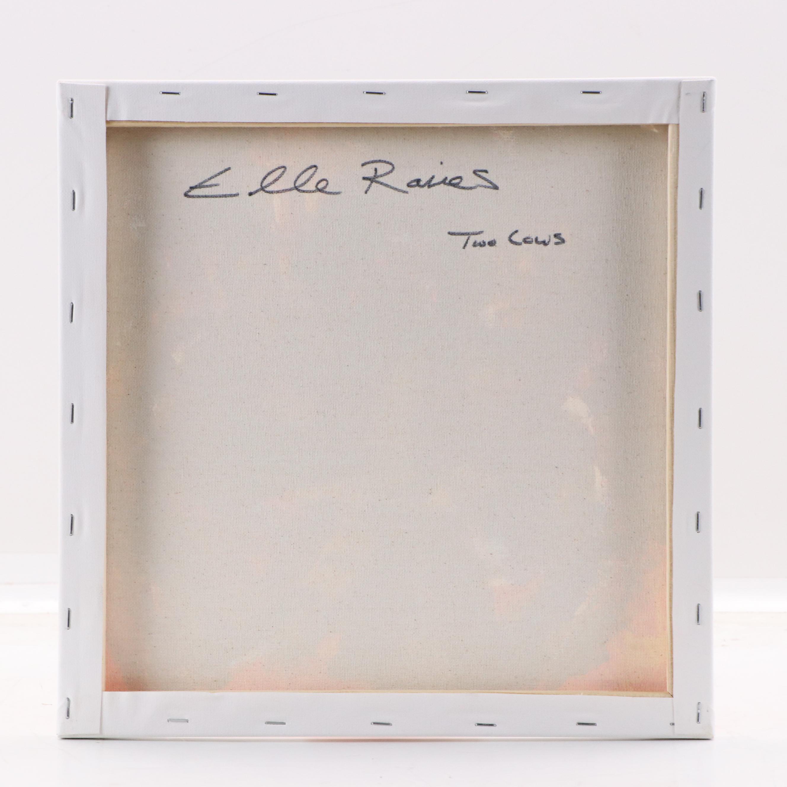 Elle Raines Stylized Acrylic Painting "Two Cows," 21st Century