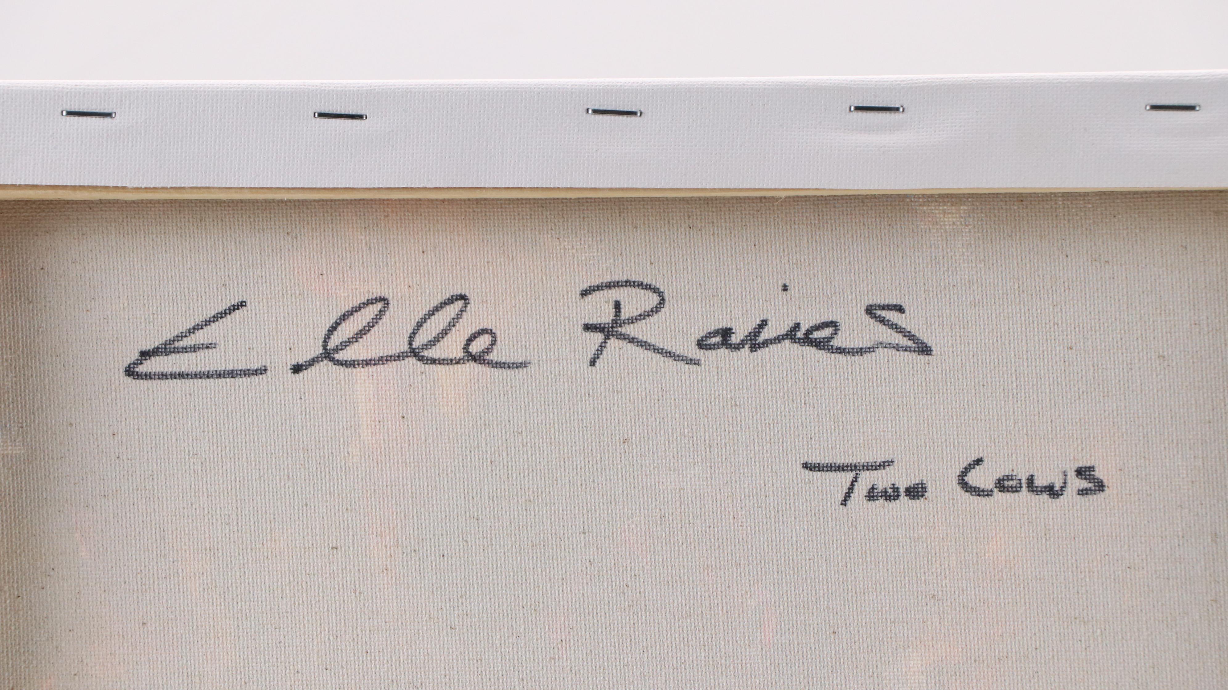 Elle Raines Stylized Acrylic Painting "Two Cows," 21st Century