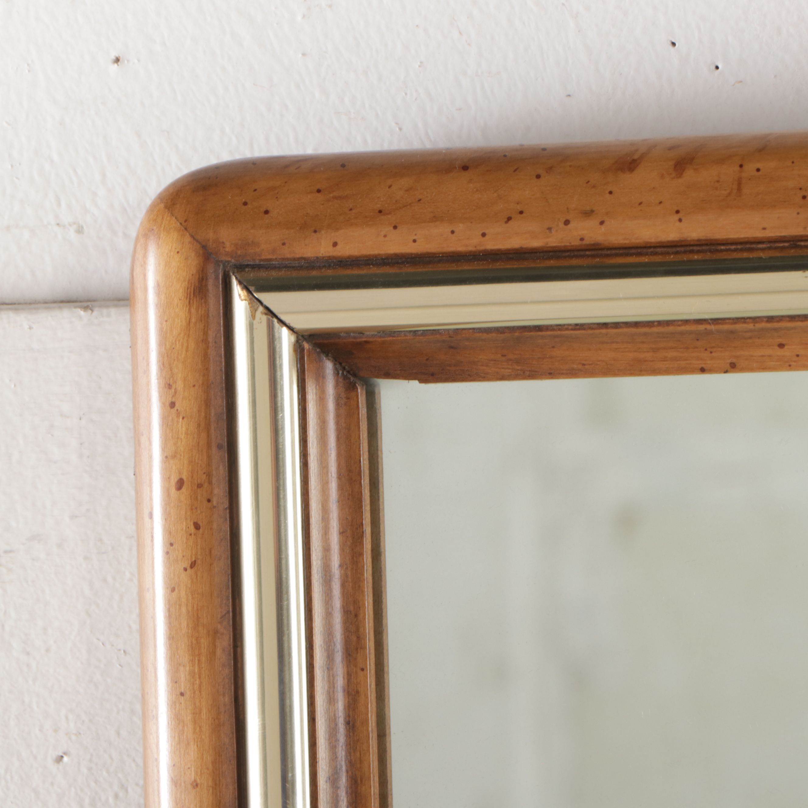 Carved Blonde Wood and Silver Gilt Skinny Frame Wall Mirror