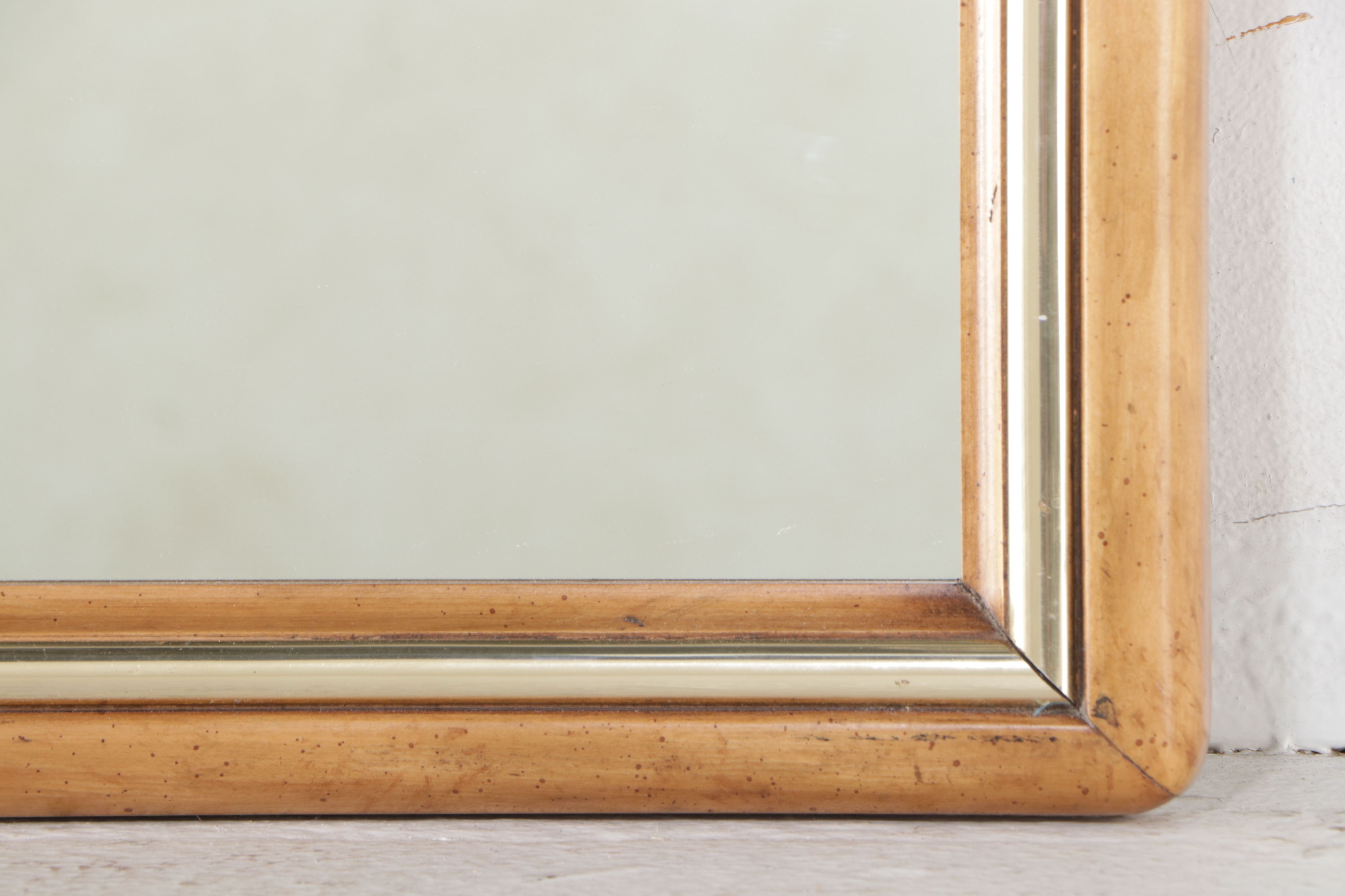 Carved Blonde Wood and Silver Gilt Skinny Frame Wall Mirror