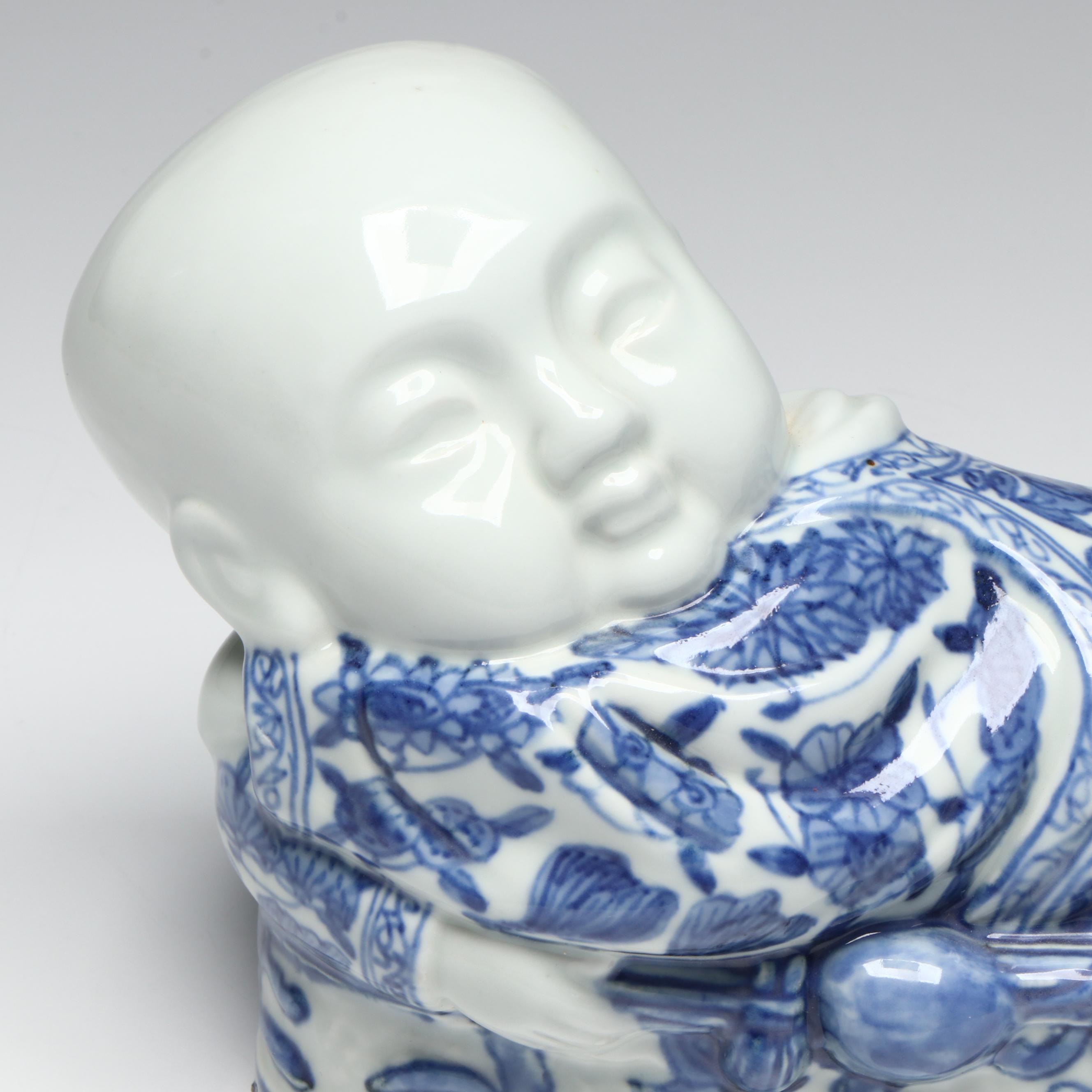 Chinese Blue and White Porcelain Figural Opium Pillow