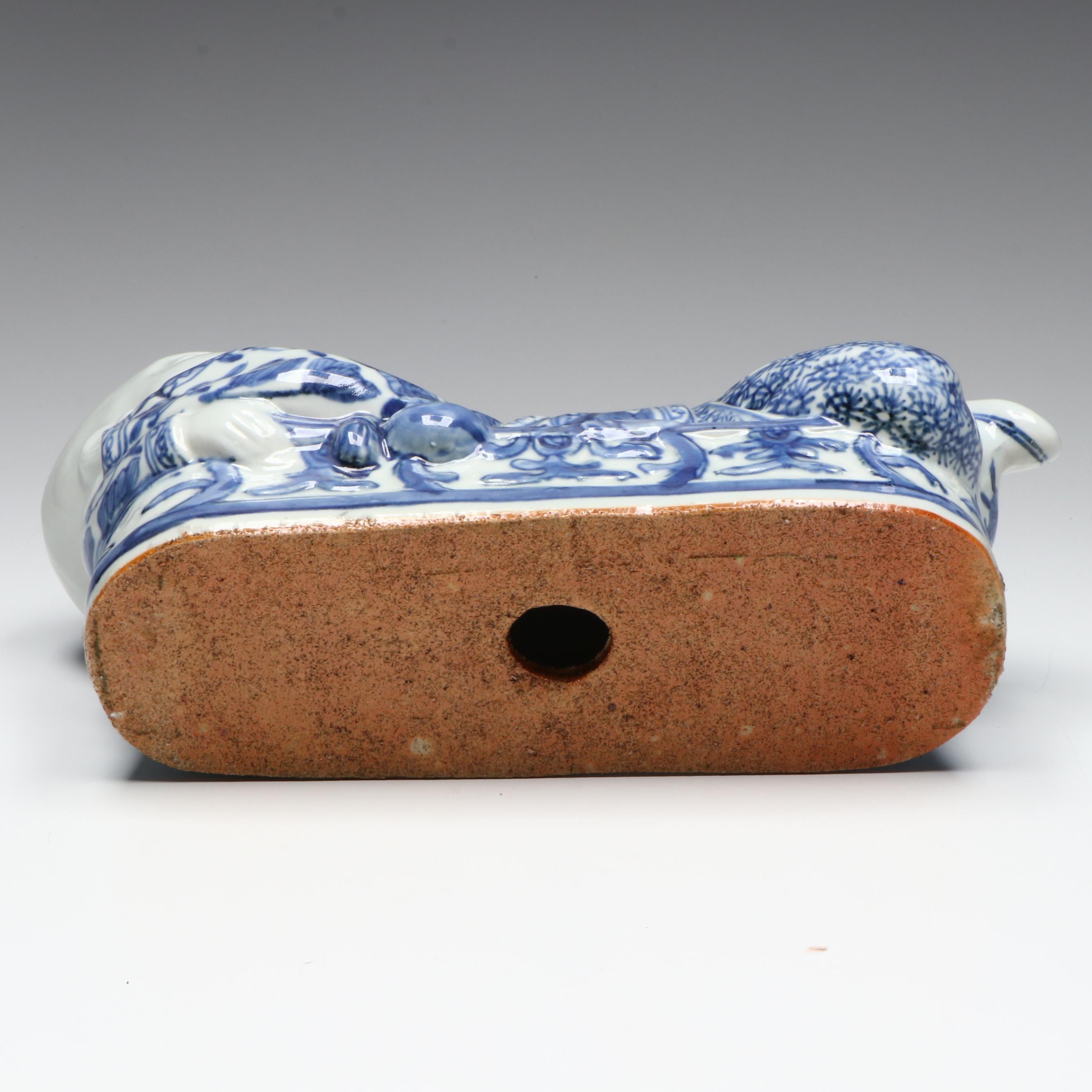 Chinese Blue and White Porcelain Figural Opium Pillow