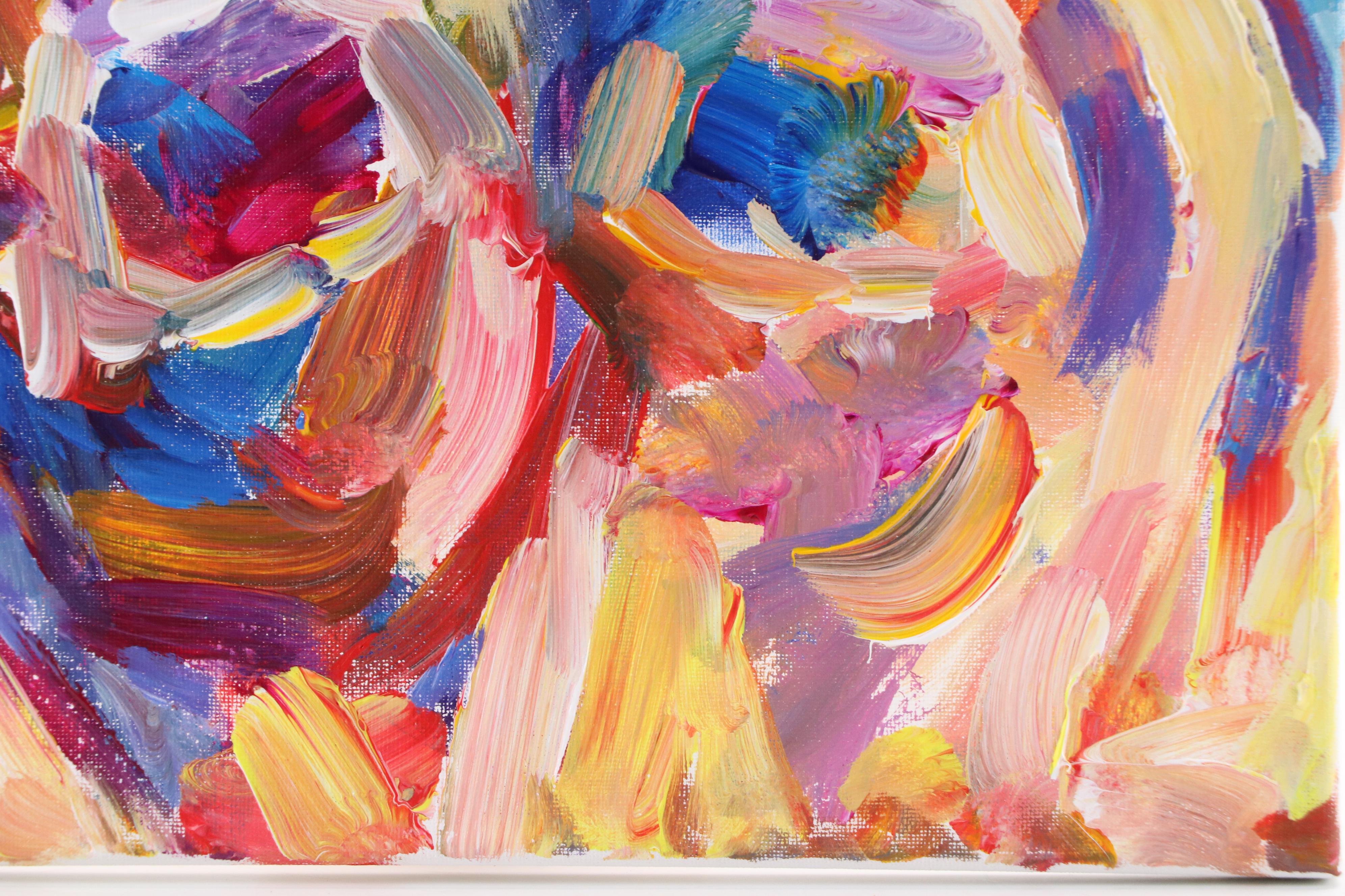 Elle Raines Stylized Acrylic Painting "Two Cows," 21st Century