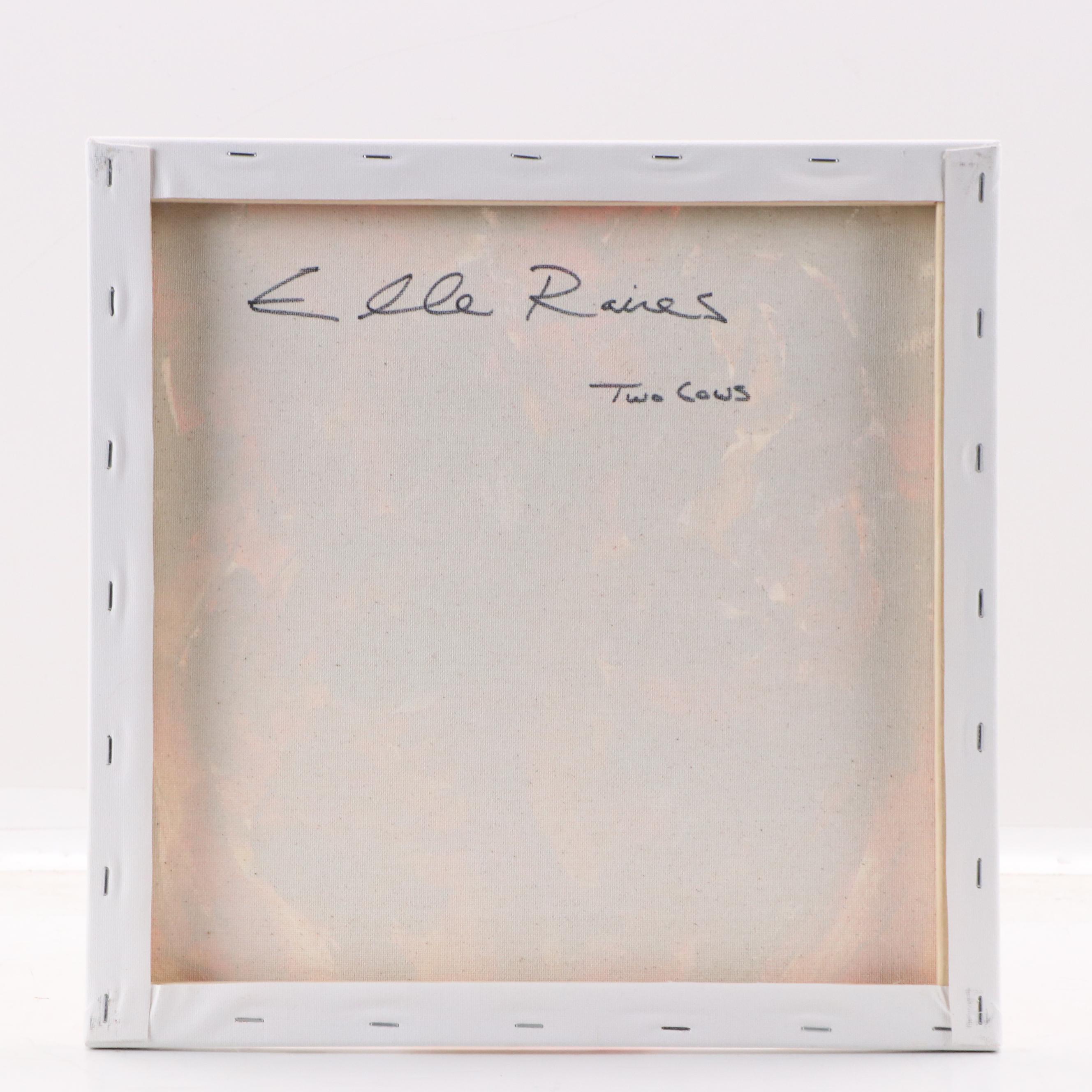 Elle Raines Stylized Acrylic Painting "Two Cows," 21st Century