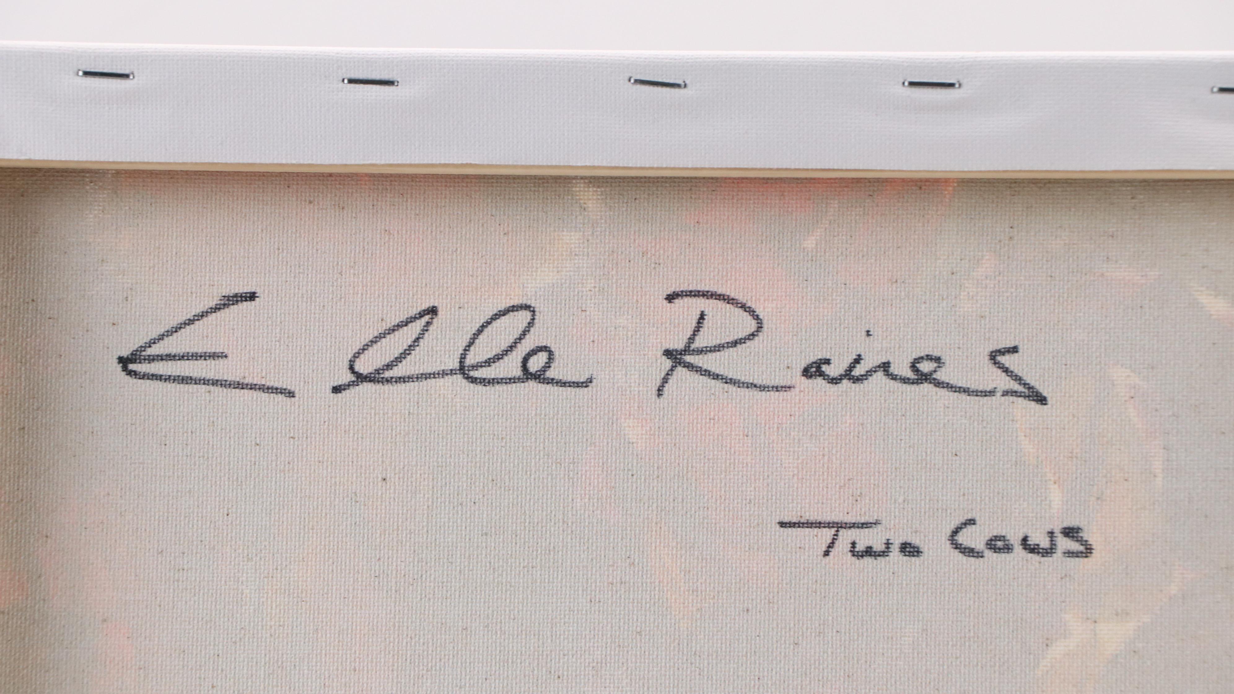 Elle Raines Stylized Acrylic Painting "Two Cows," 21st Century