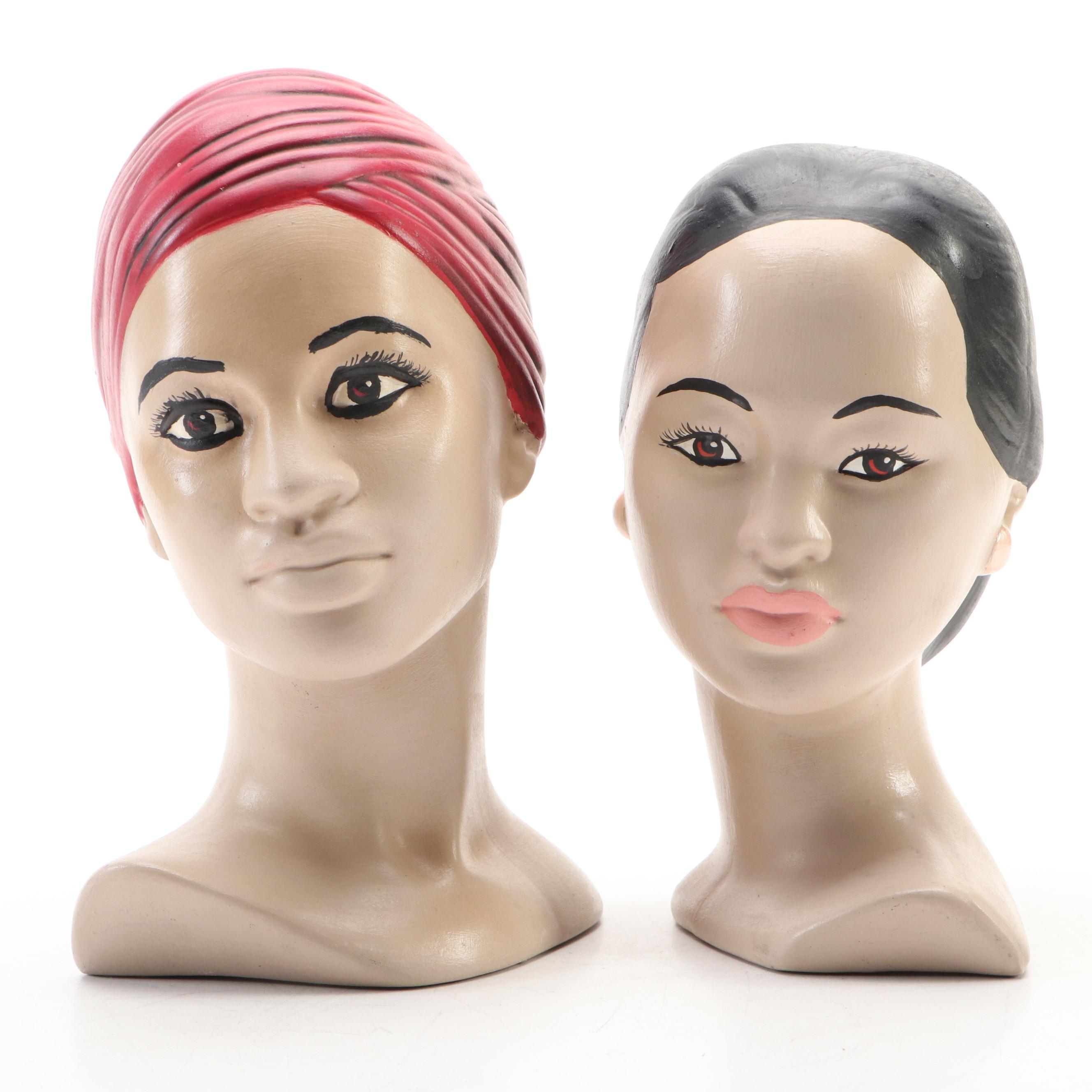 Hand-Painted Ceramic Busts of Women
