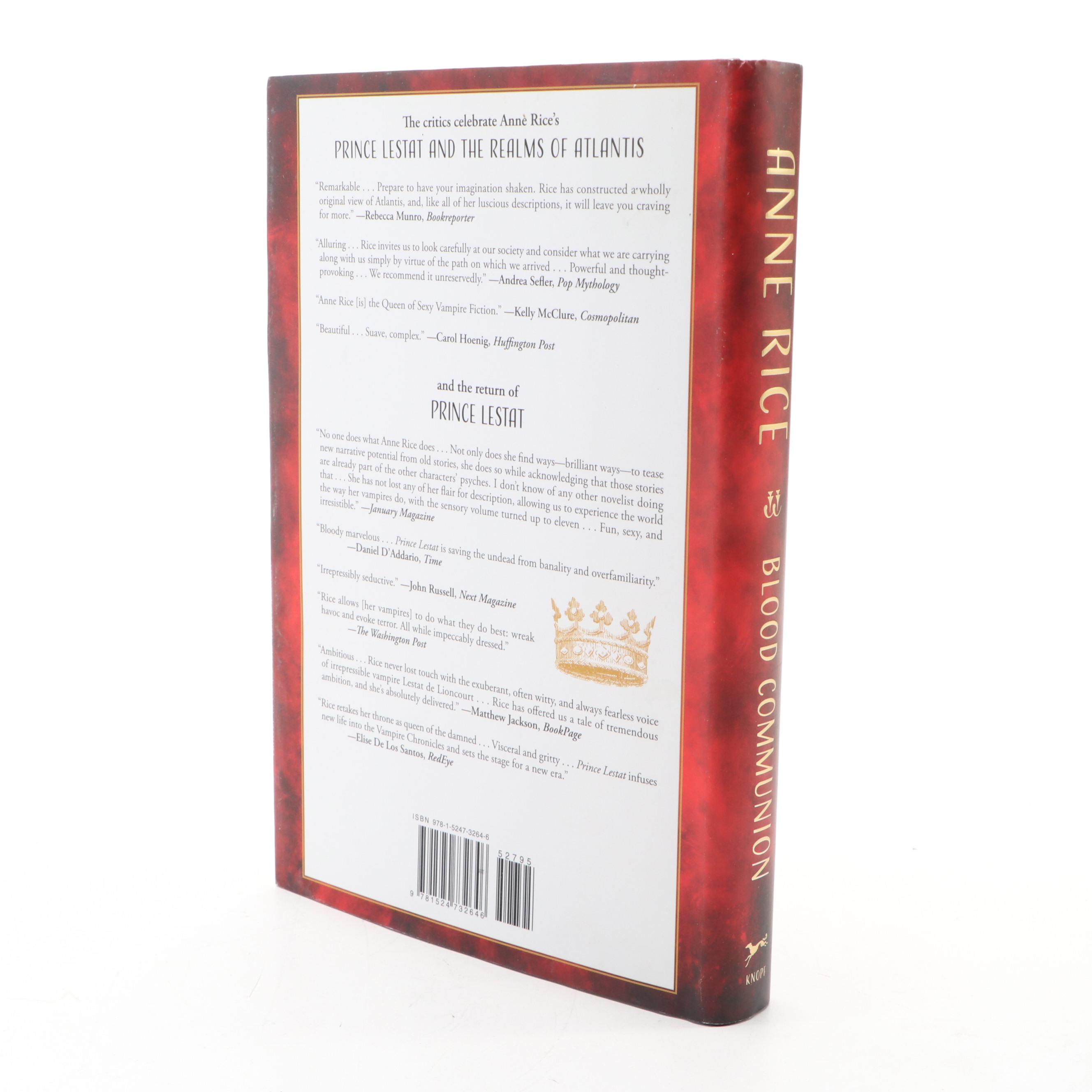 Signed First Edition "Blood Communion" by Anne Rice, 2018