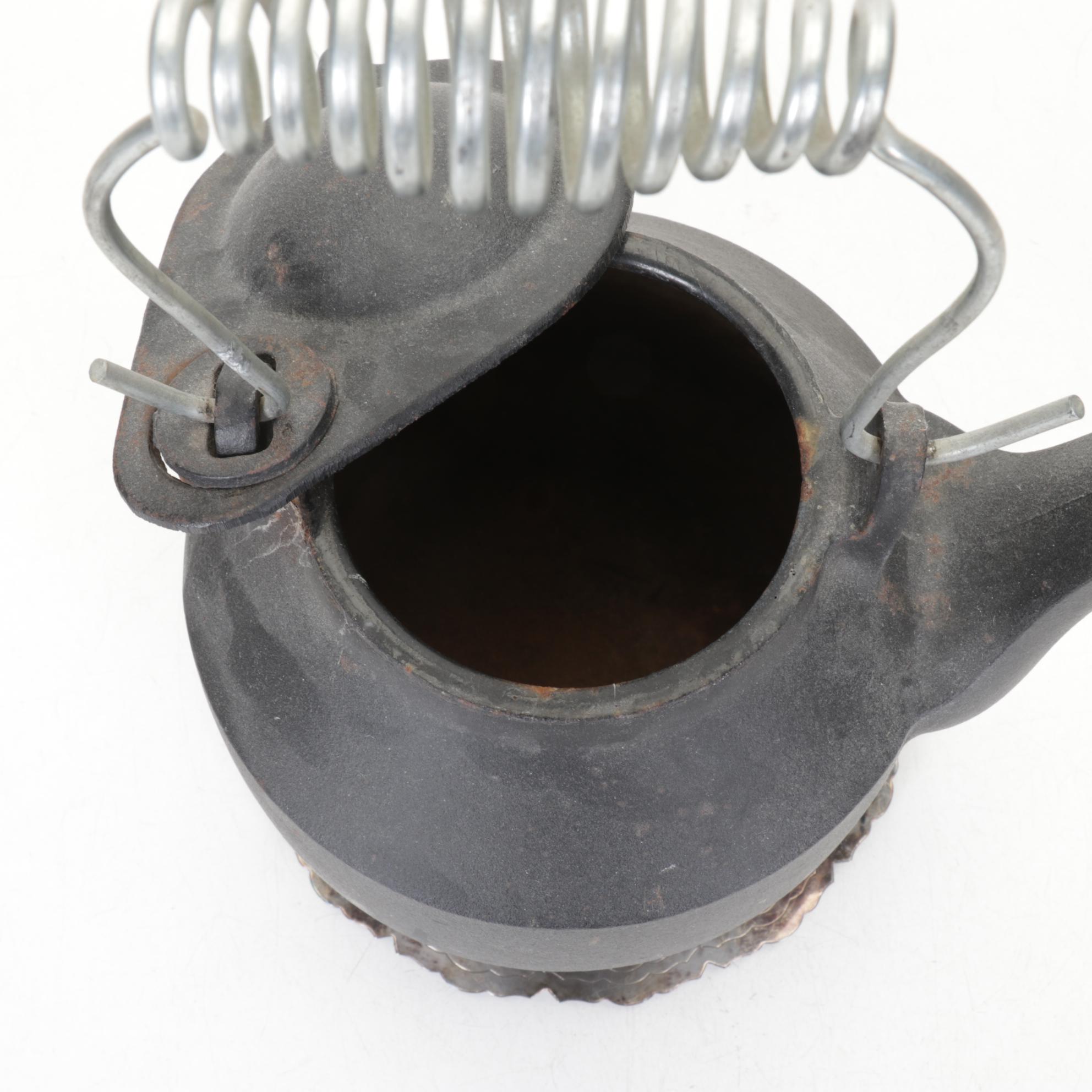 John Wright Cast Iron Kettle on Pierced Metal Base