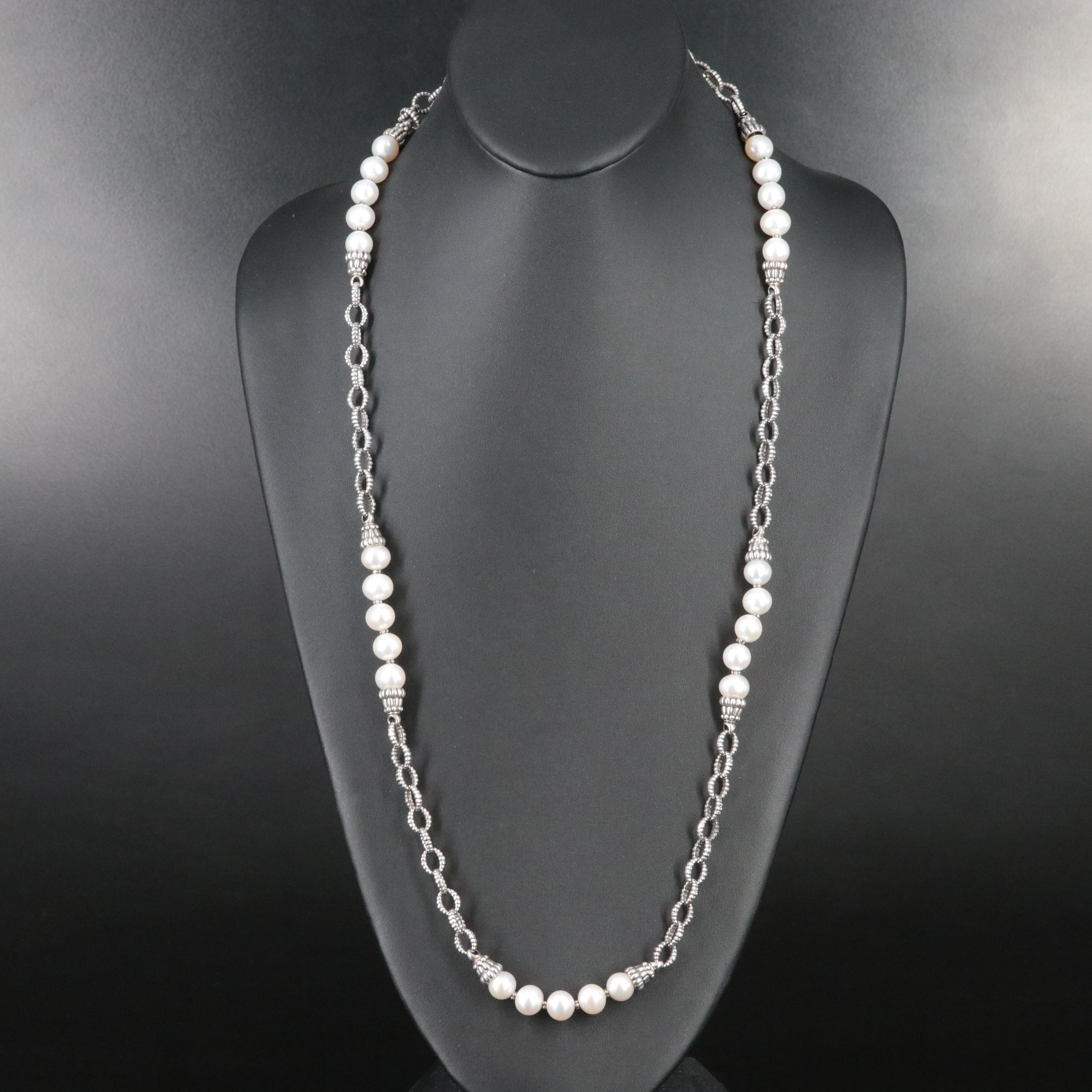 Caviar by Lagos Sterling Pearl Station Necklace