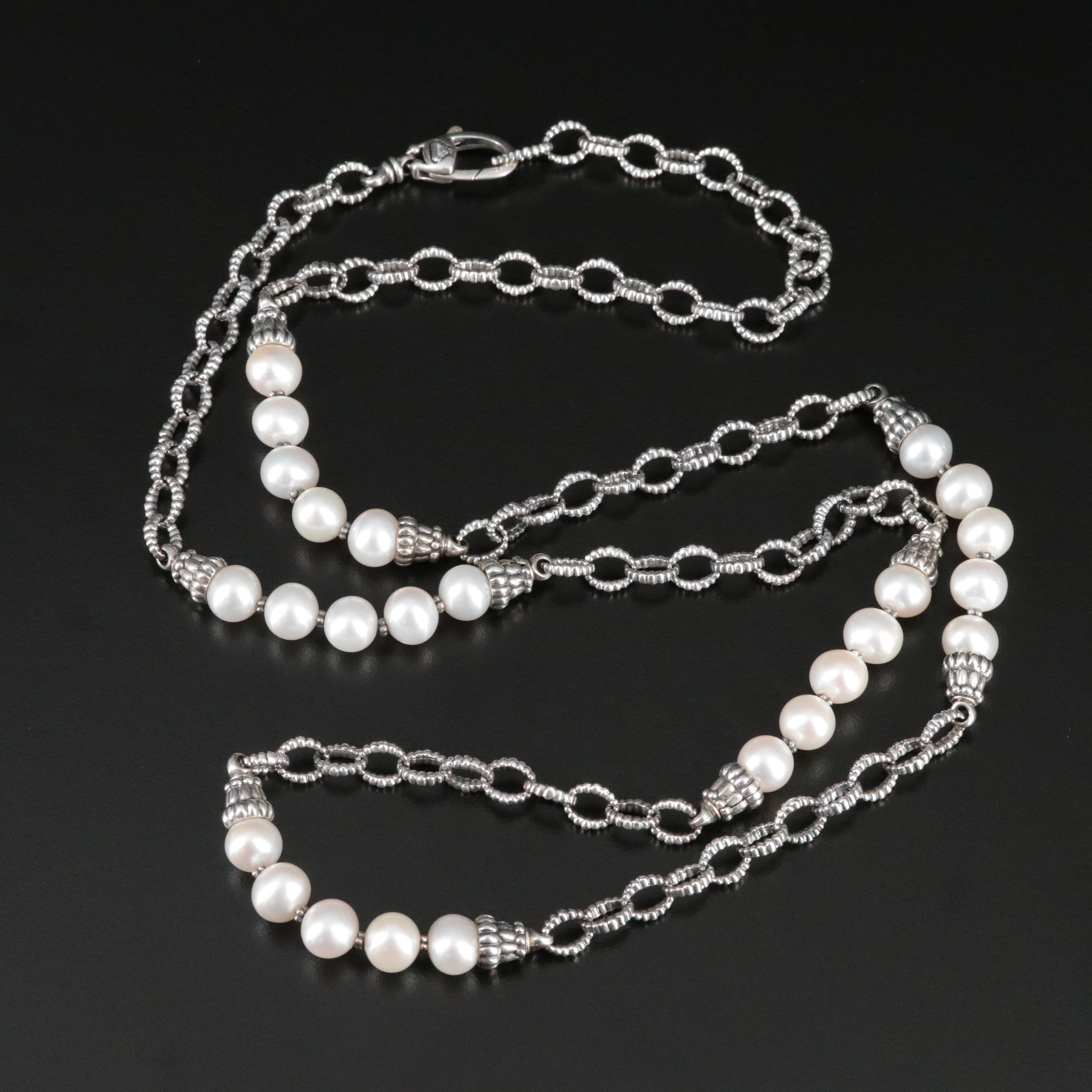 Caviar by Lagos Sterling Pearl Station Necklace