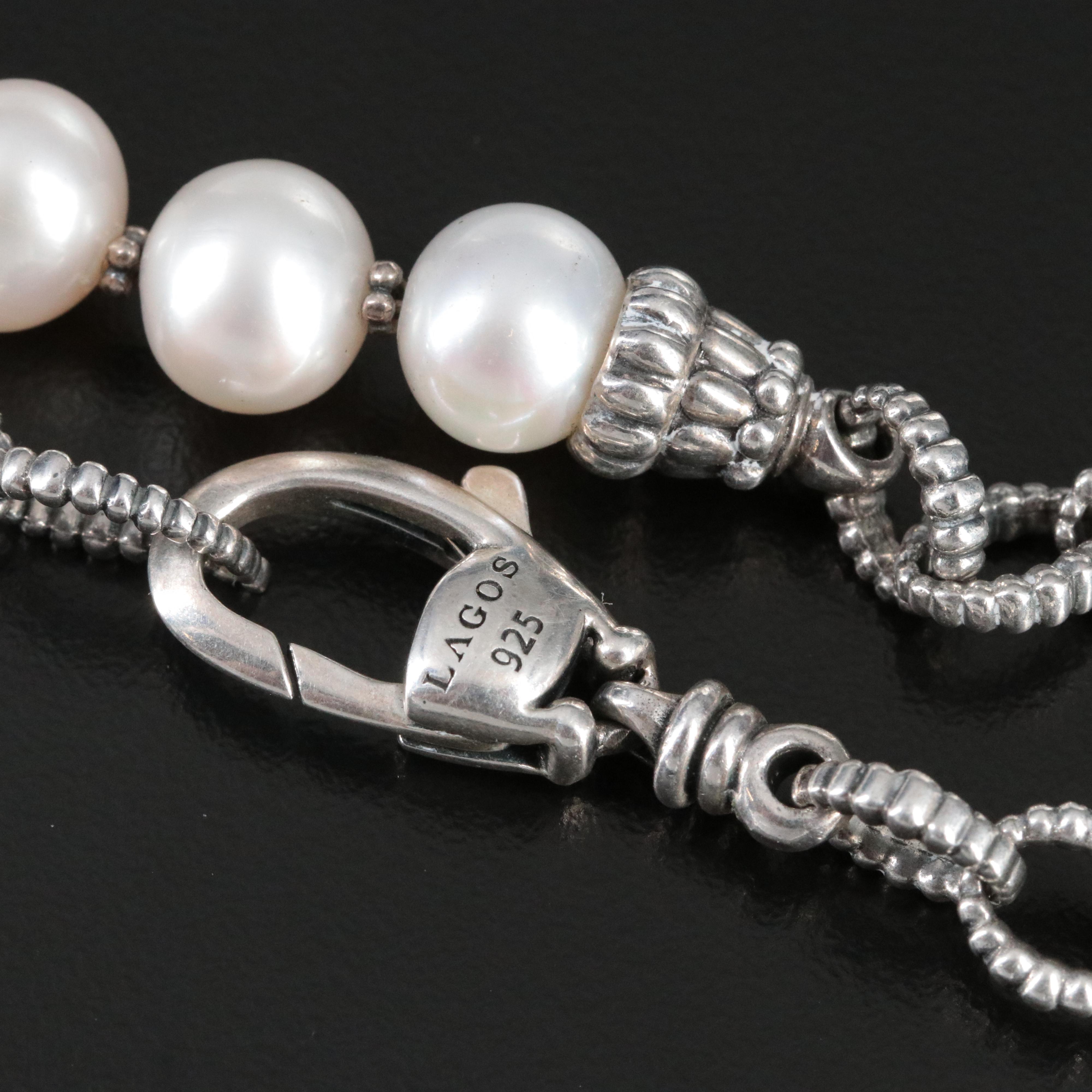 Caviar by Lagos Sterling Pearl Station Necklace