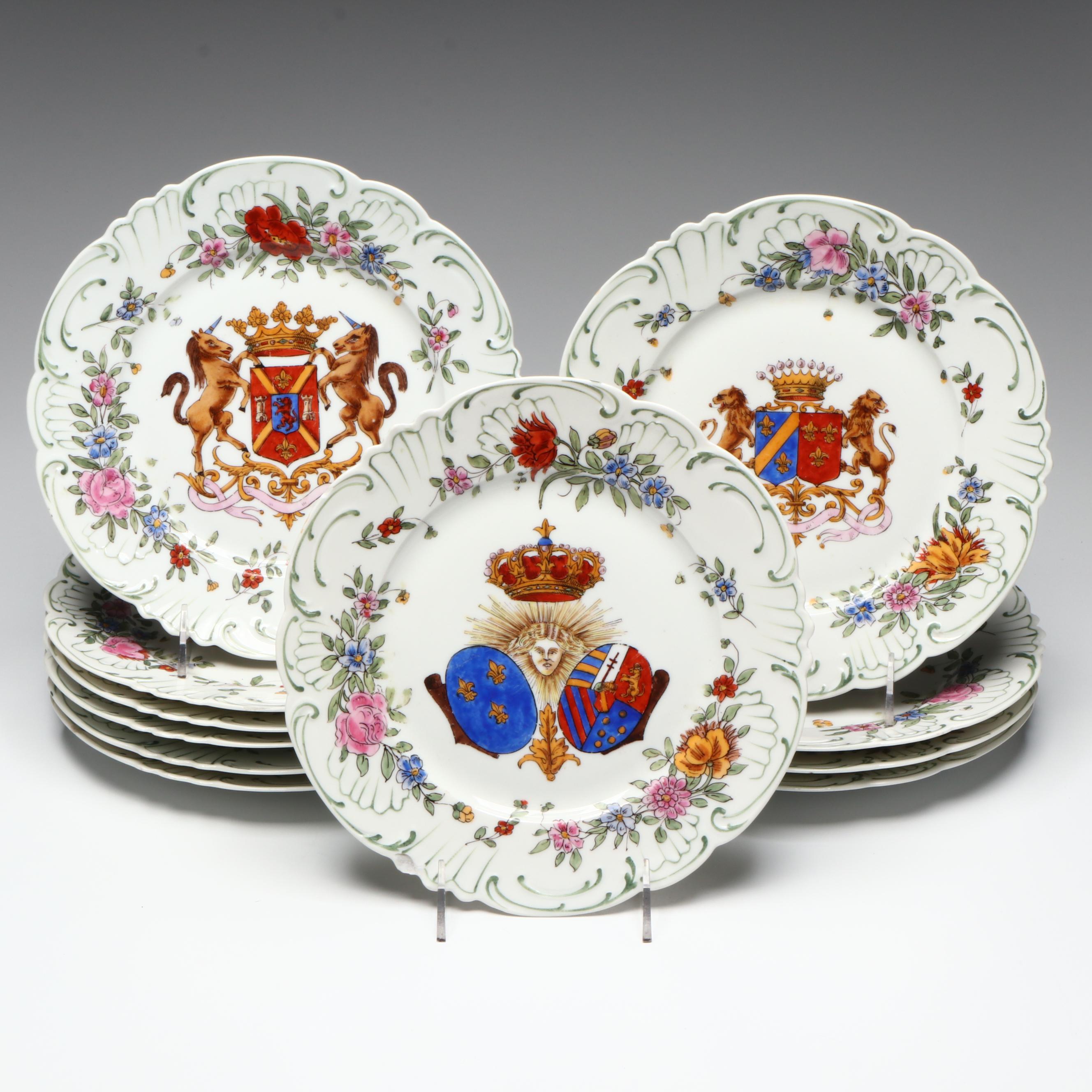 Continental European Style Porcelain Armorial Plates