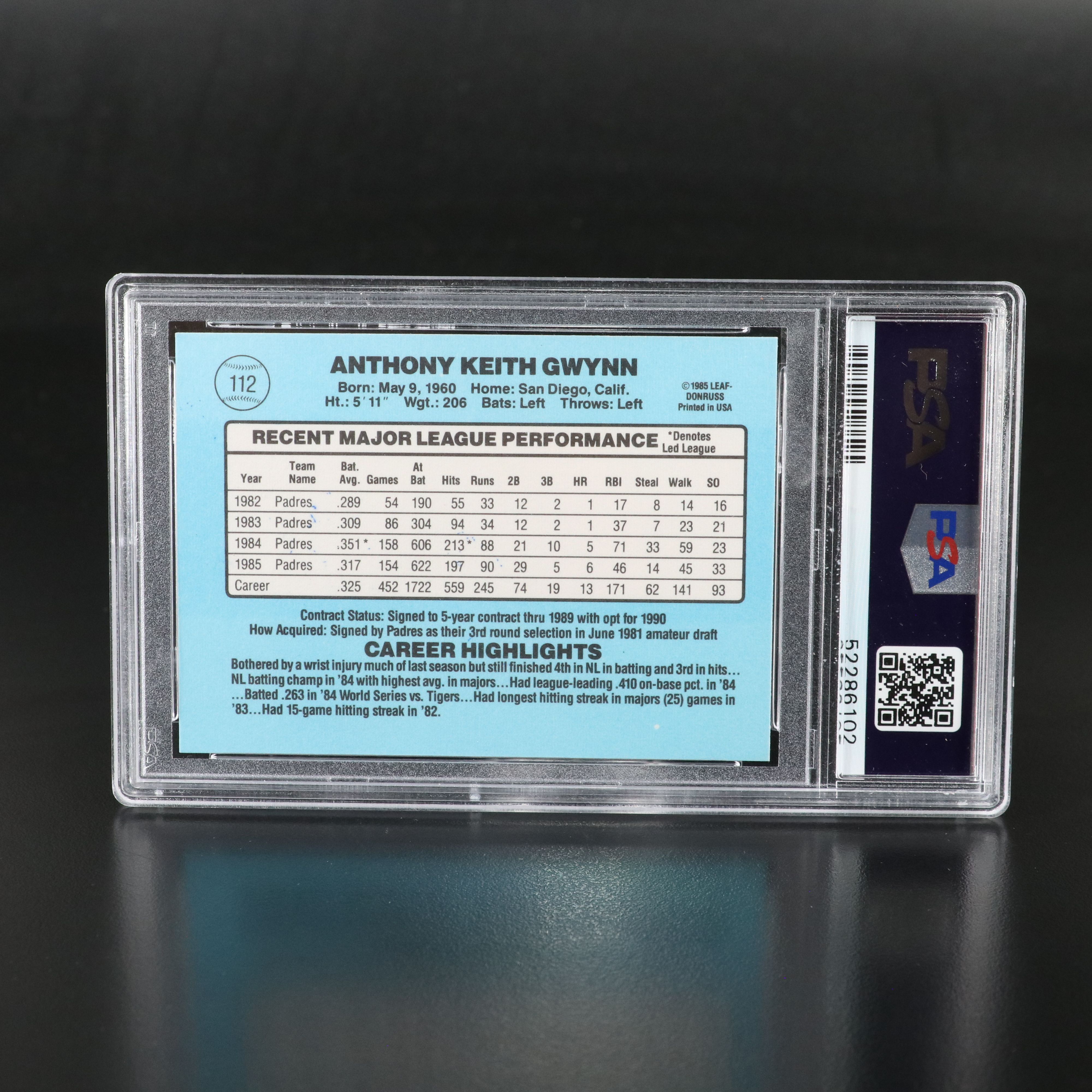 Tony Gwynn Signed Rawlings Official National League Baseball & 1986 Donruss Card