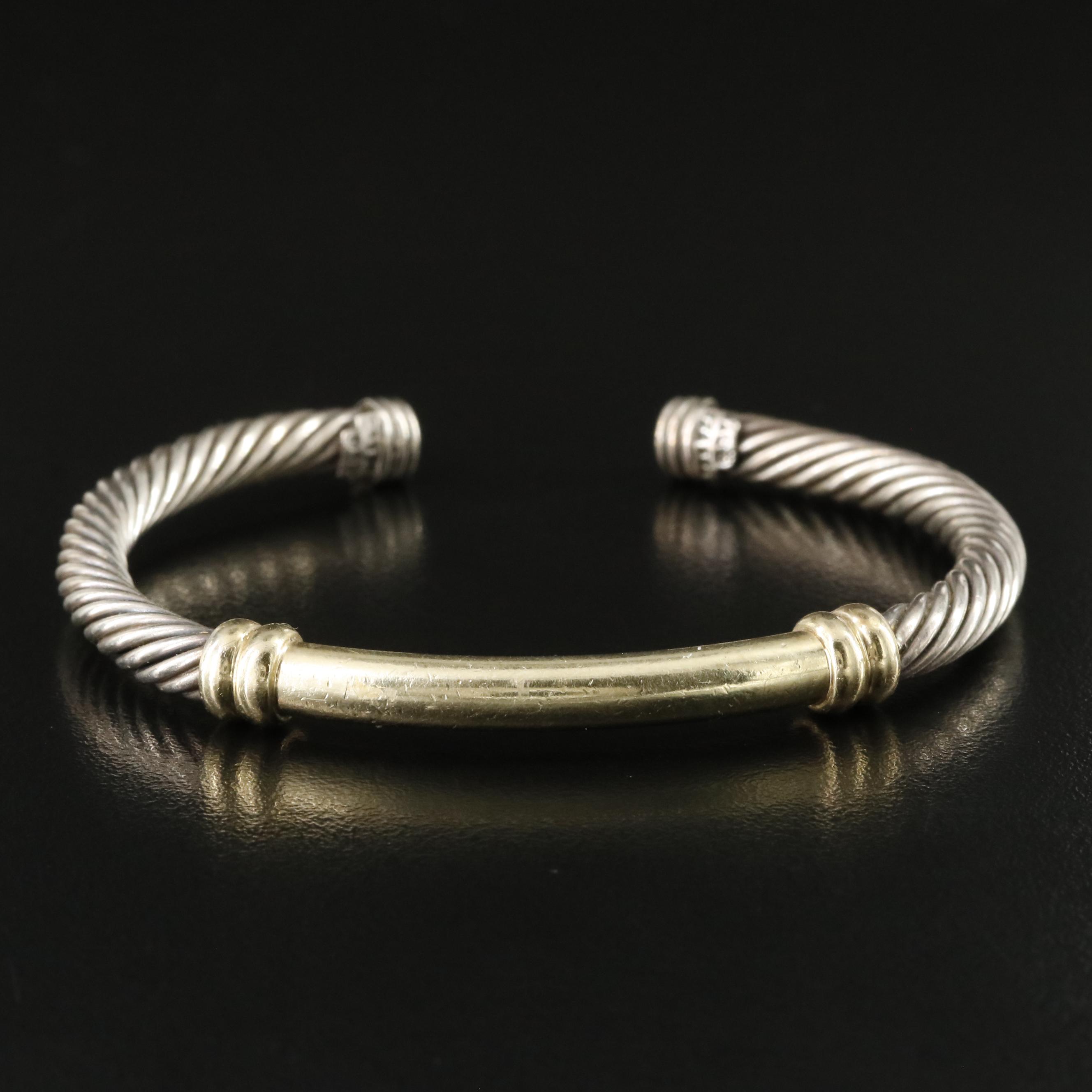David Yurman Metro Sterling and 14K Cable Cuff