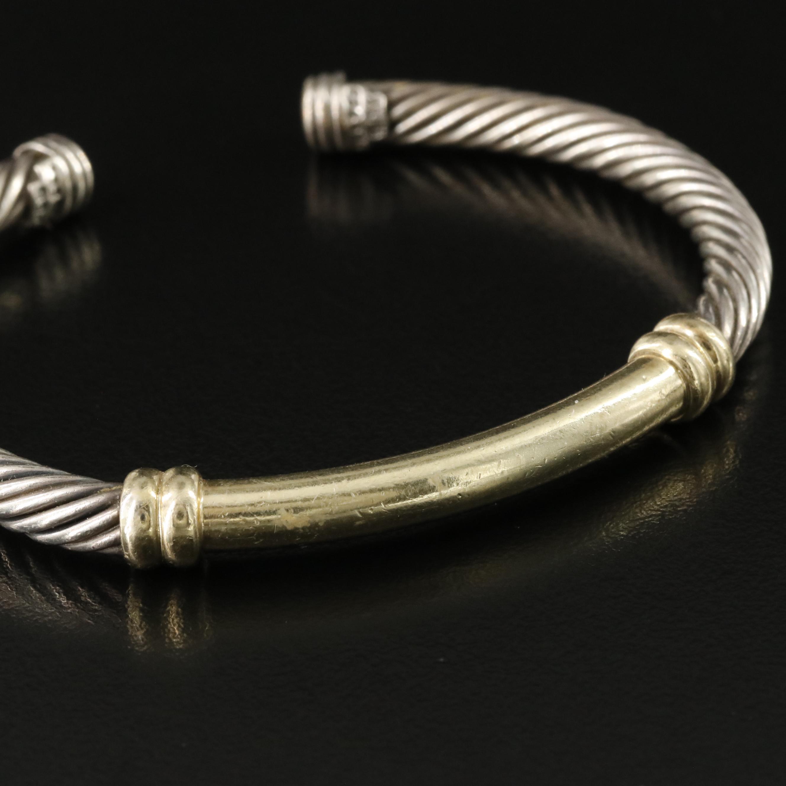 David Yurman Metro Sterling and 14K Cable Cuff