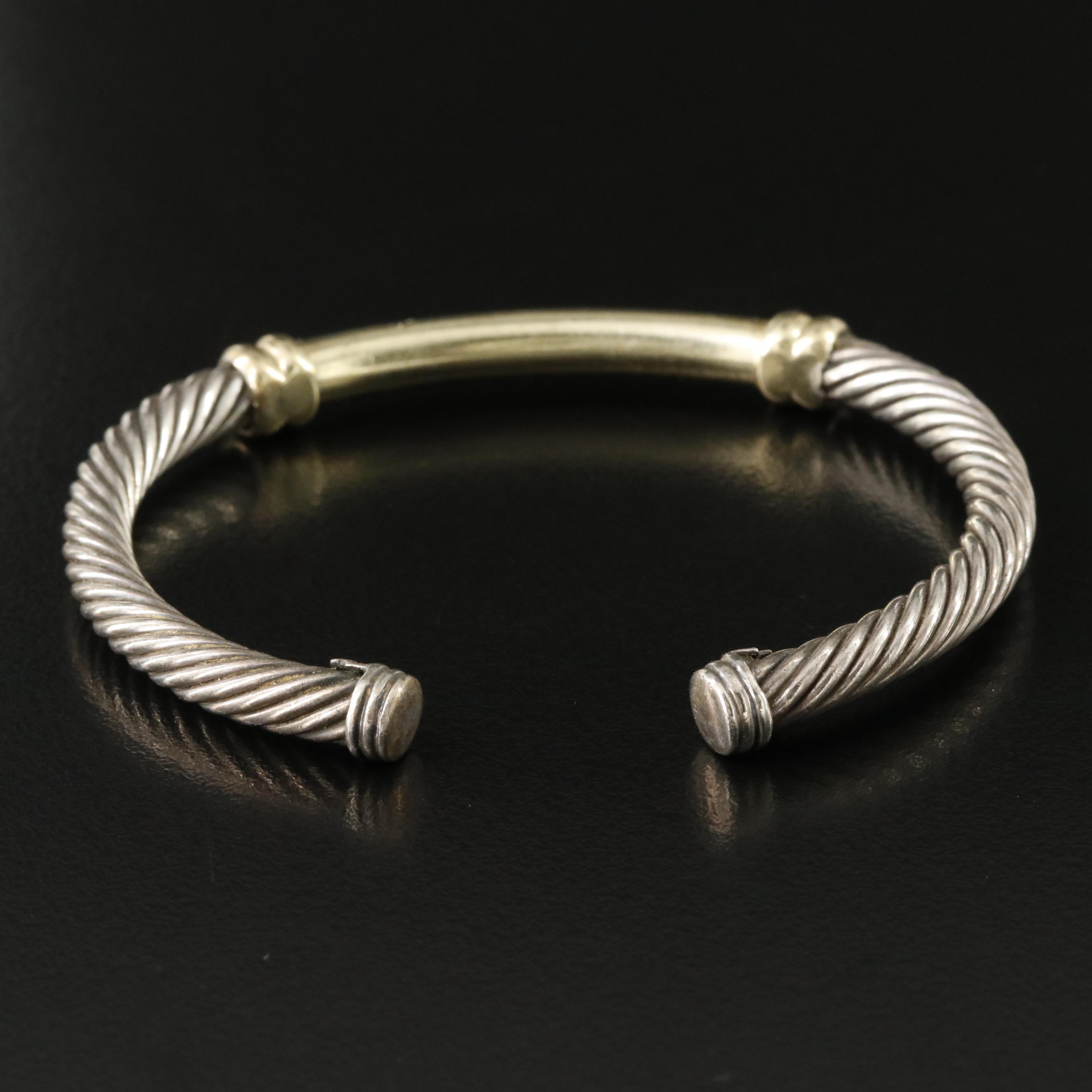 David Yurman Metro Sterling and 14K Cable Cuff