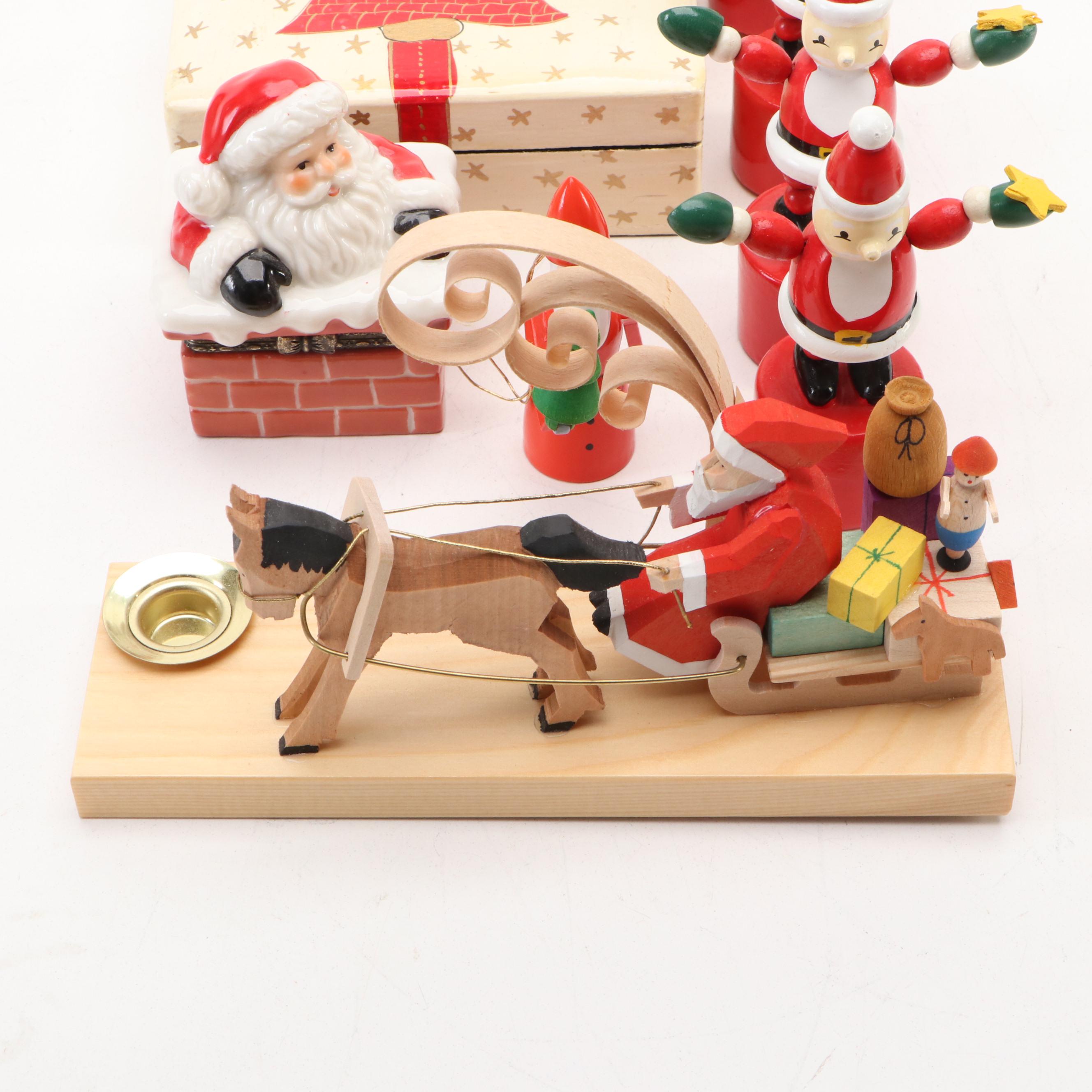 Erzgebirge Holzkunst German Candle Holder with Other Santa Claus Decor