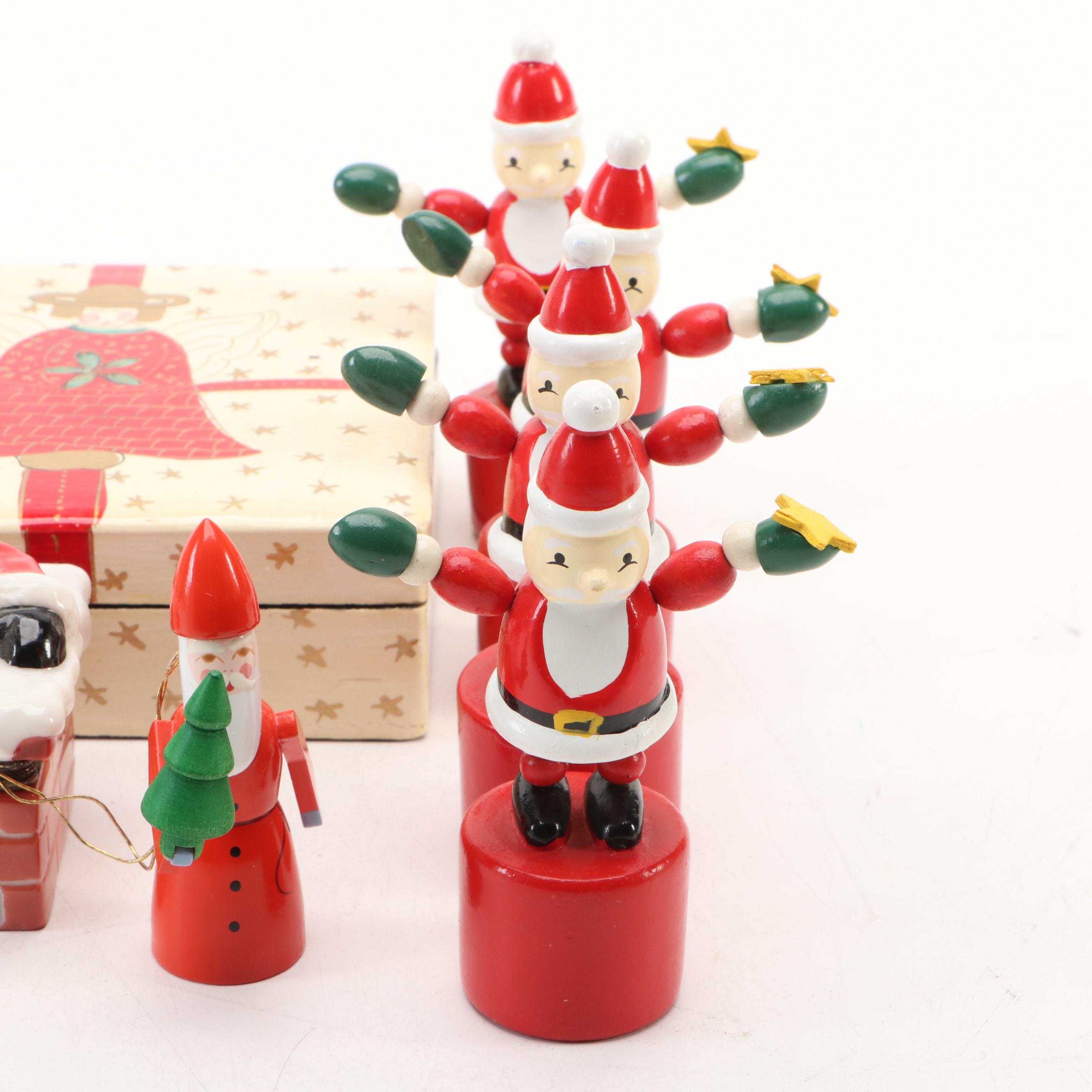 Erzgebirge Holzkunst German Candle Holder with Other Santa Claus Decor